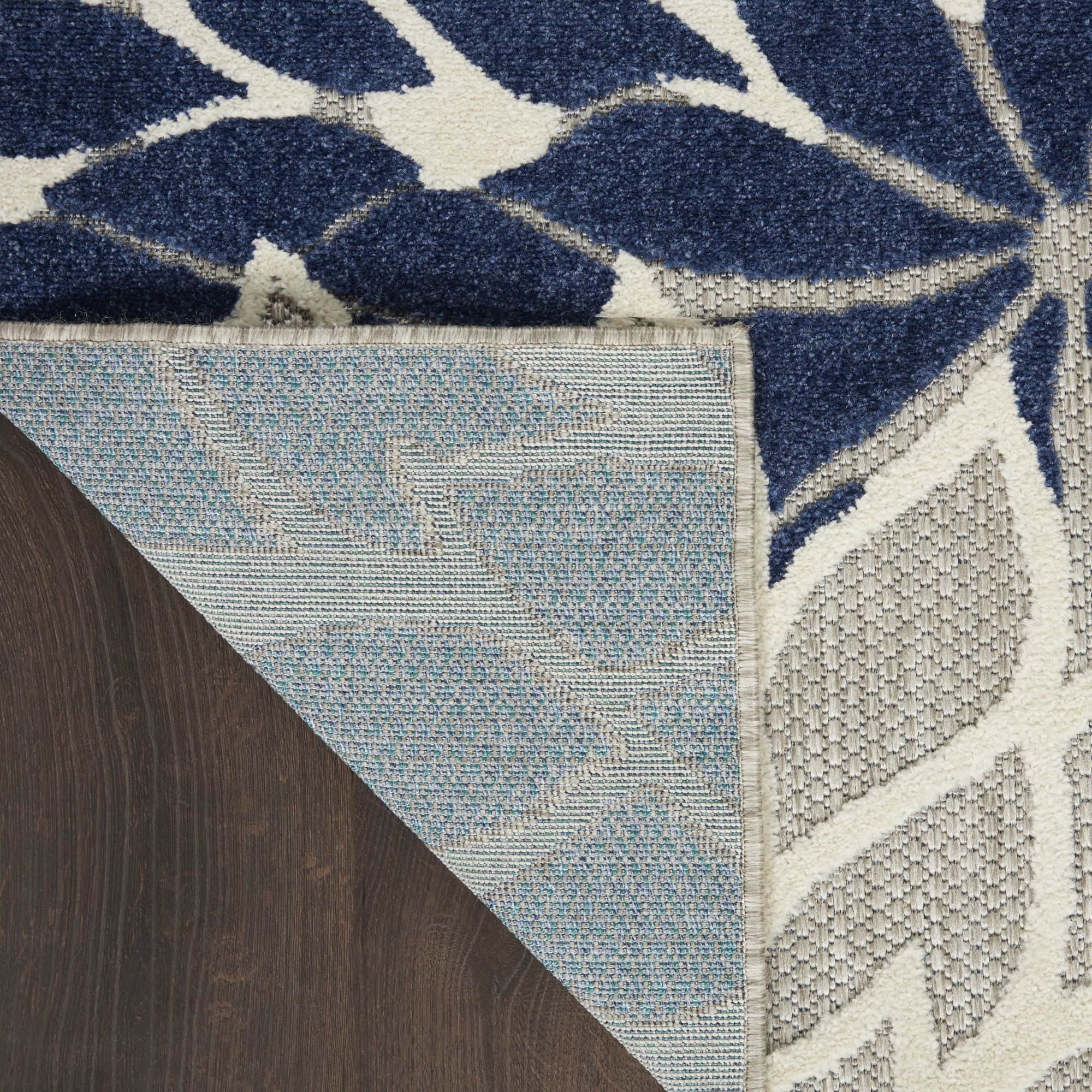 Ivory Navy Tropical Indoor-Outdoor Black White Area Rug