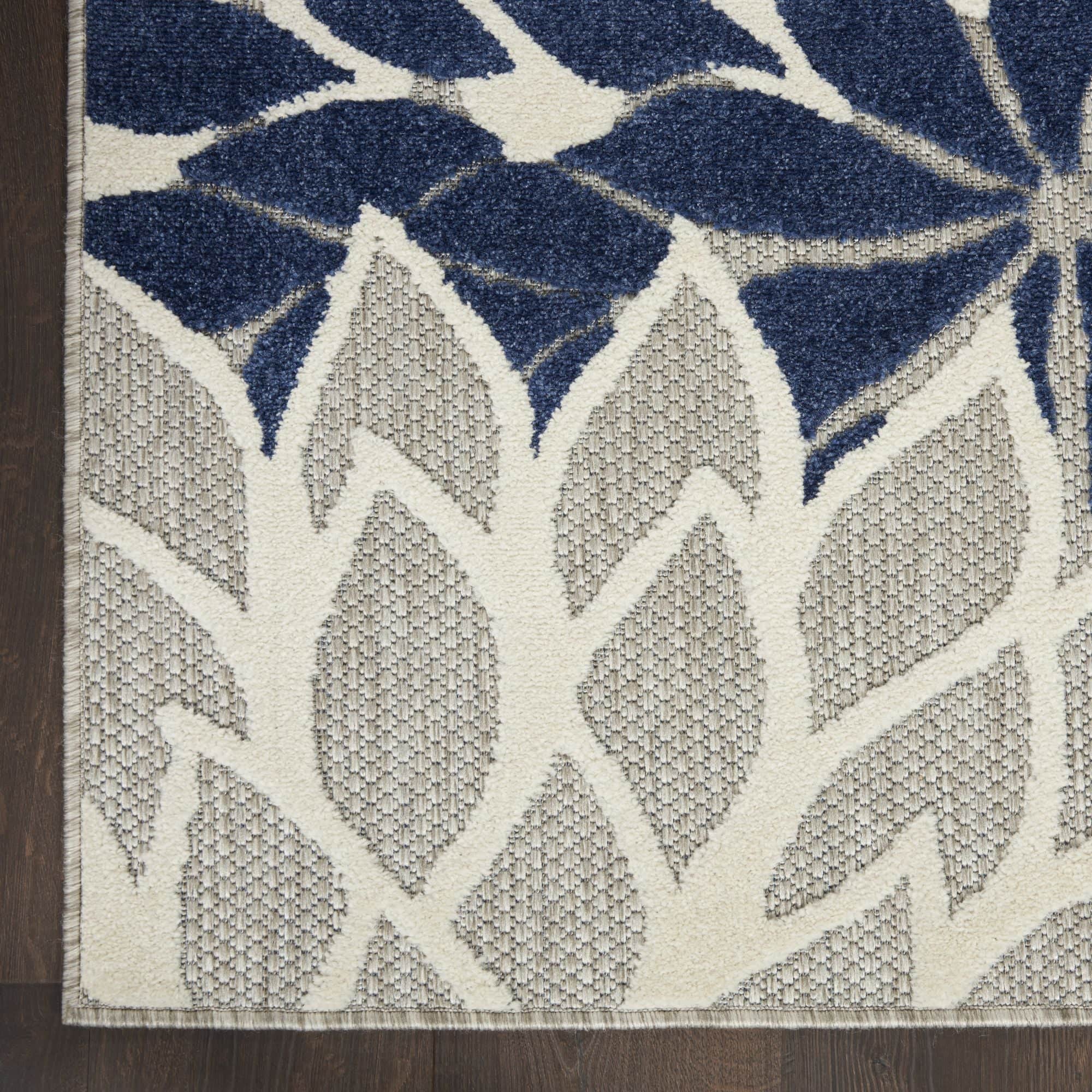 Ivory Navy Tropical Indoor-Outdoor Black White Area Rug