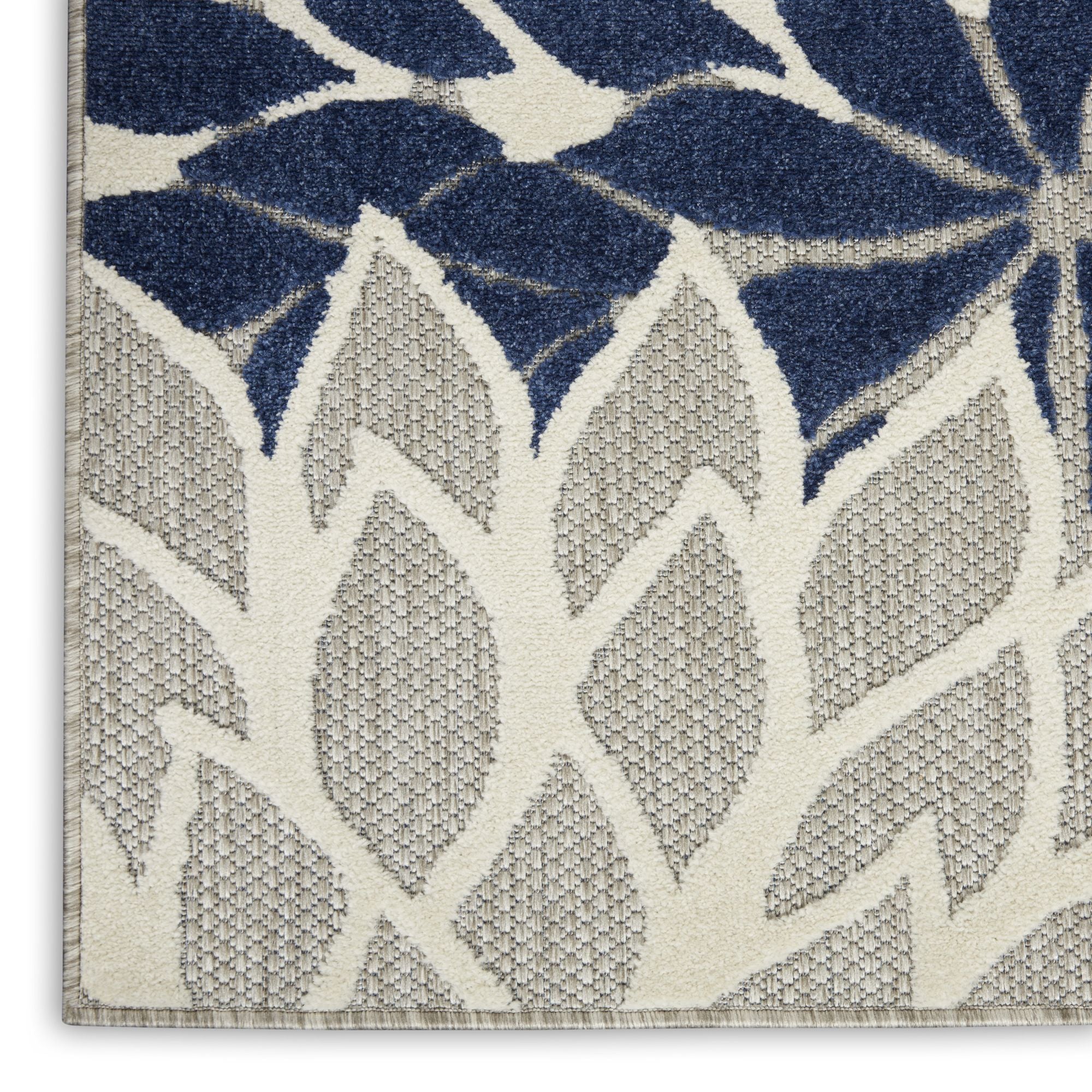 Ivory Navy Tropical Indoor-Outdoor Black White Area Rug