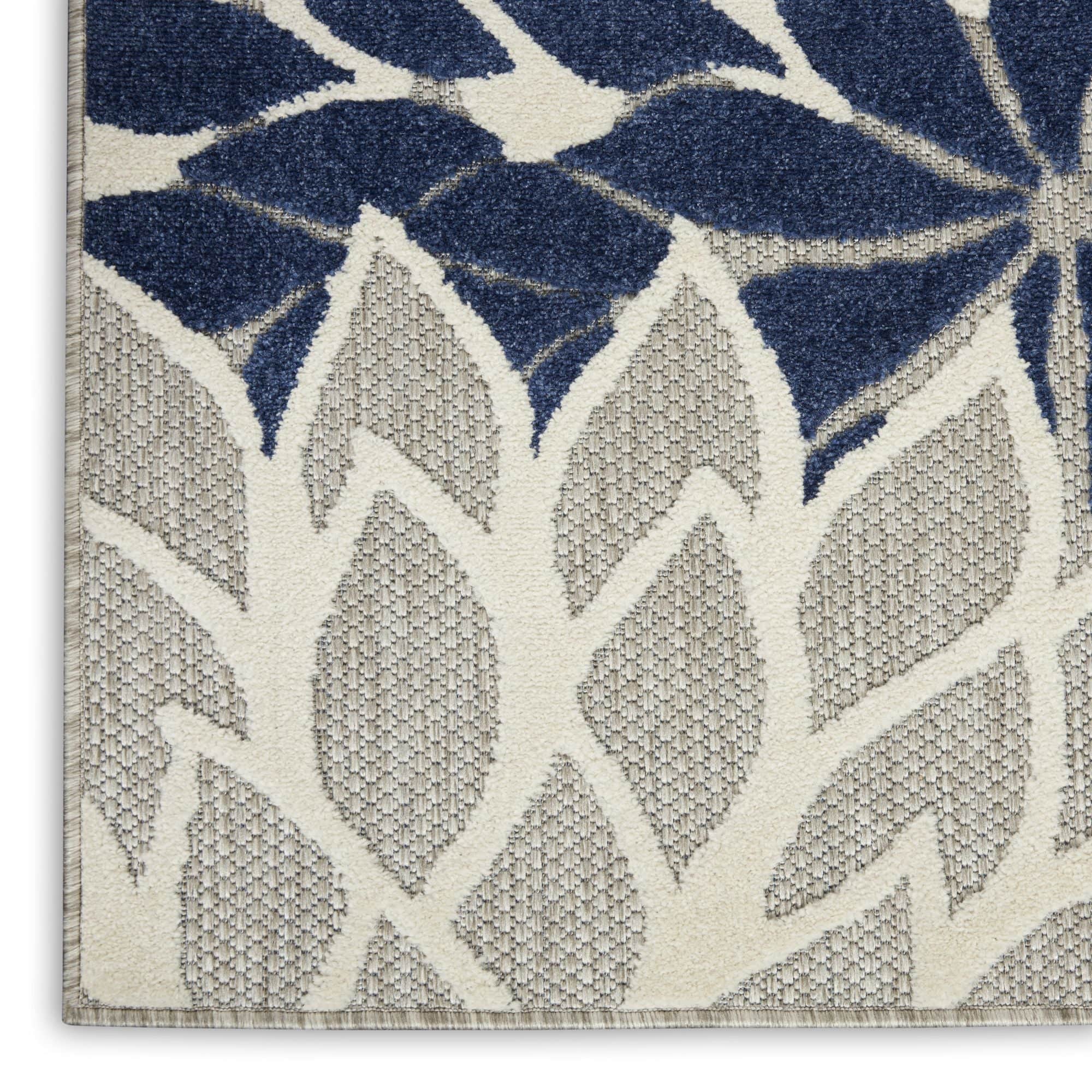 Ivory Navy Tropical Indoor-Outdoor Black White Area Rug