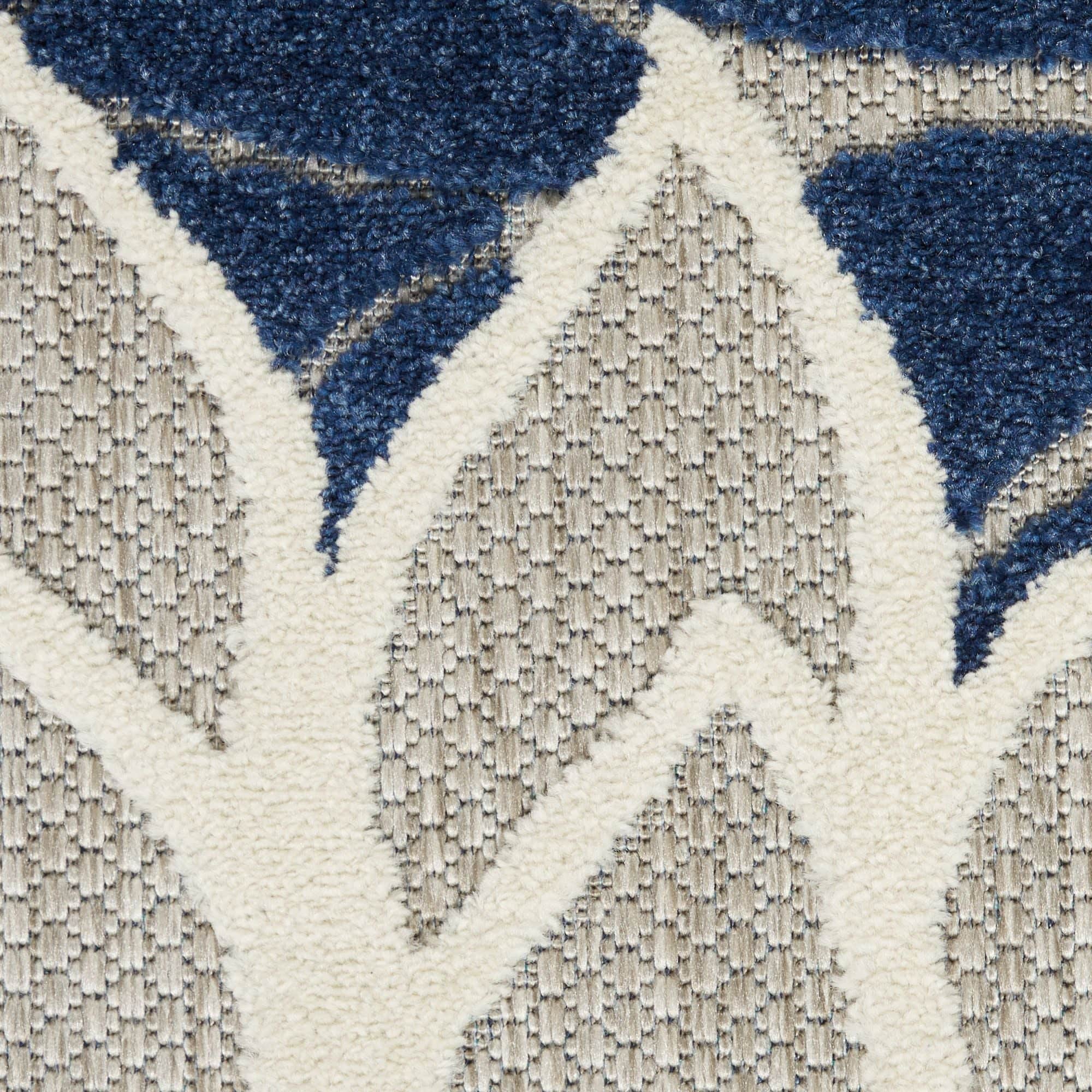 Ivory Navy Tropical Indoor-Outdoor Black White Area Rug
