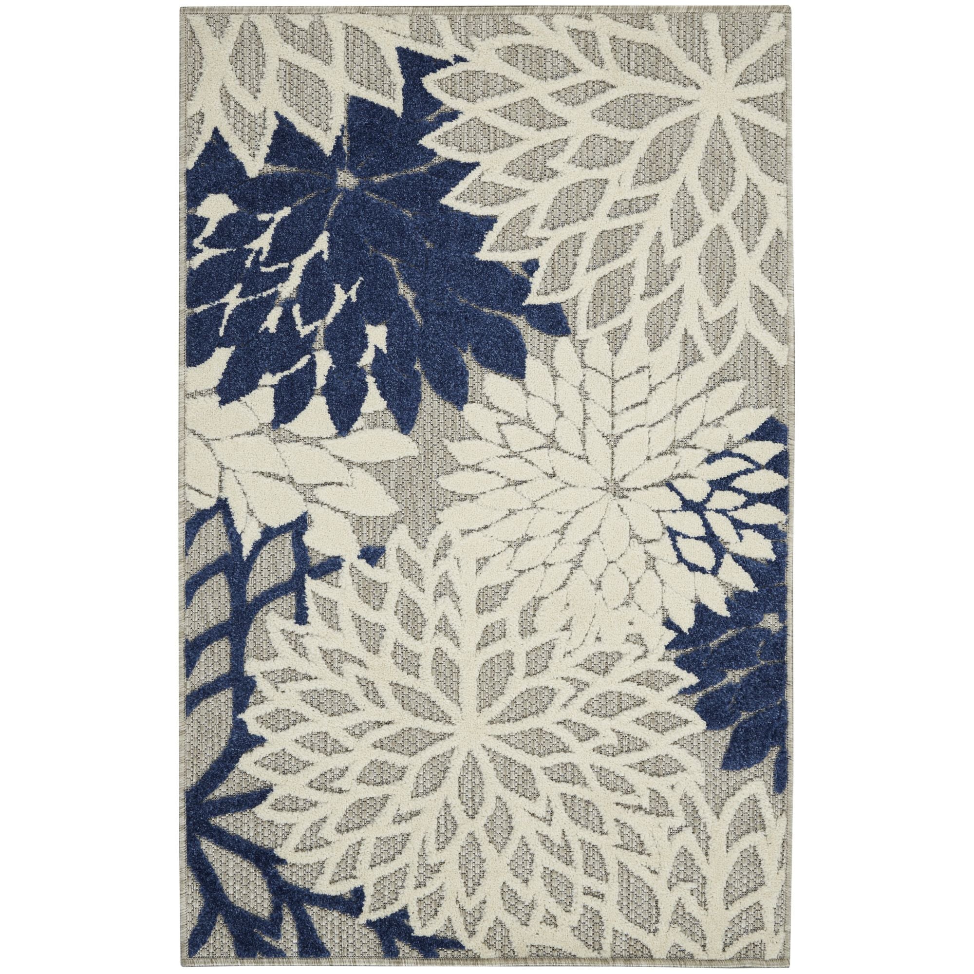 Ivory Navy Tropical Indoor-Outdoor Black White Area Rug