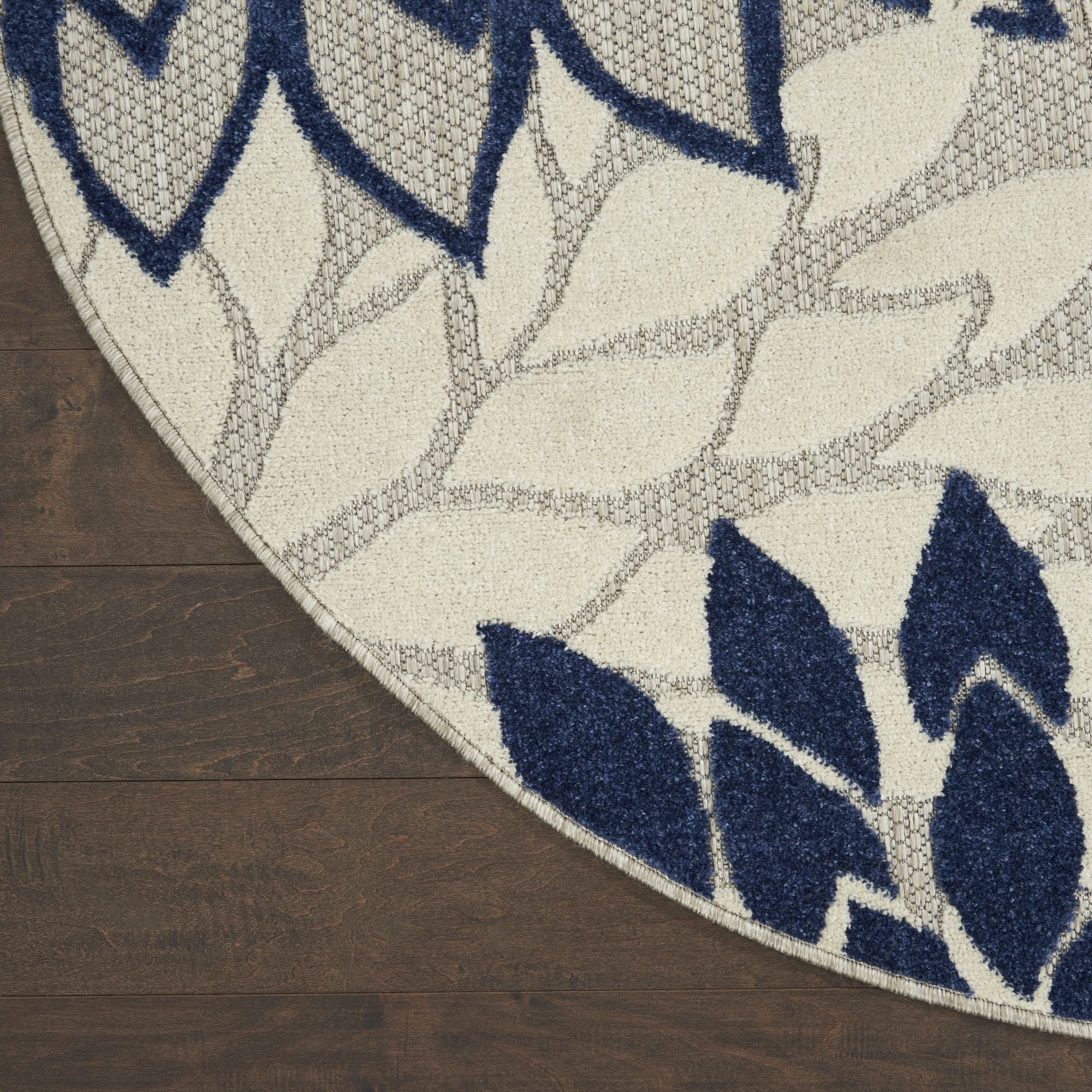 Ivory Navy Tropical Indoor-Outdoor Black White Area Rug