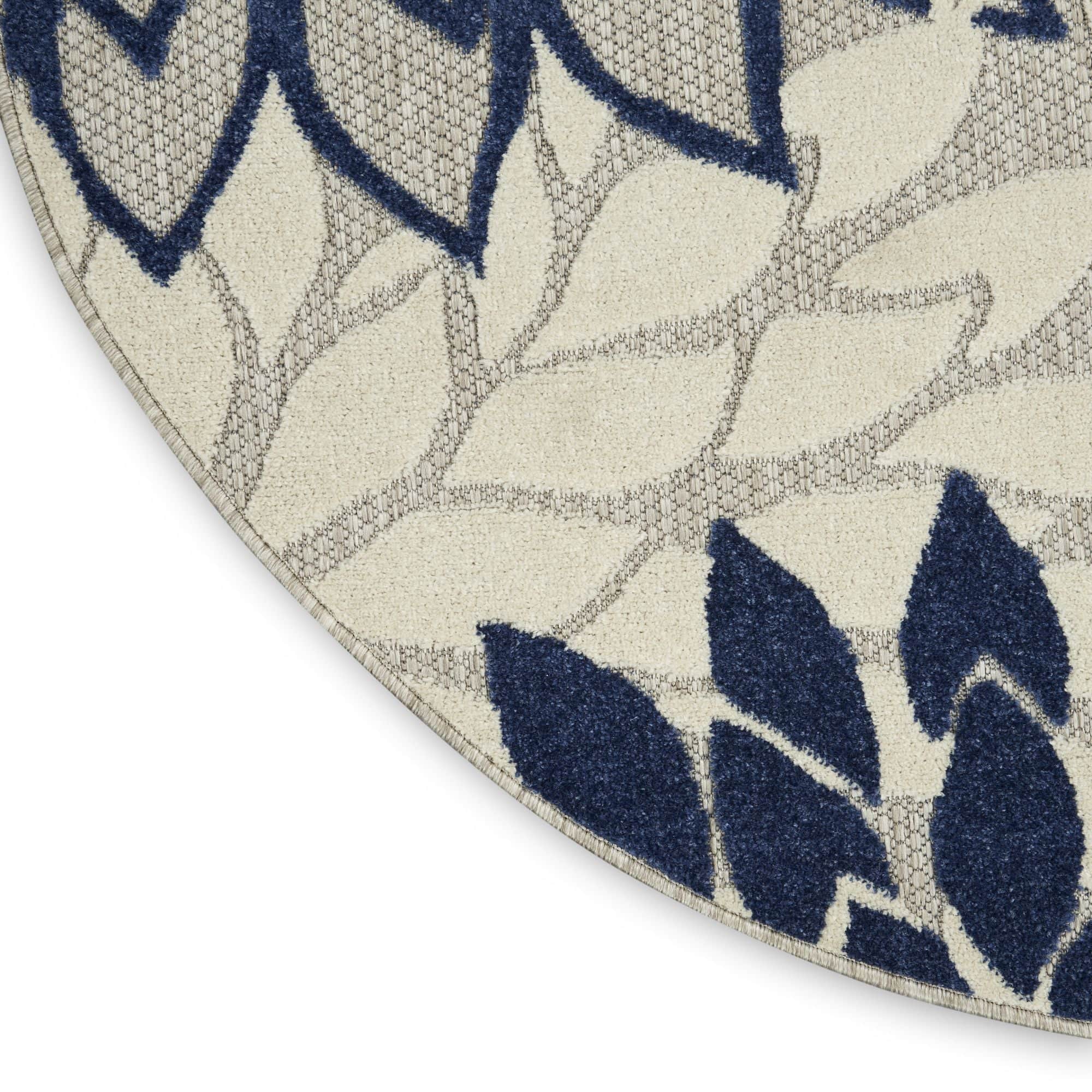 Ivory Navy Tropical Indoor-Outdoor Black White Area Rug