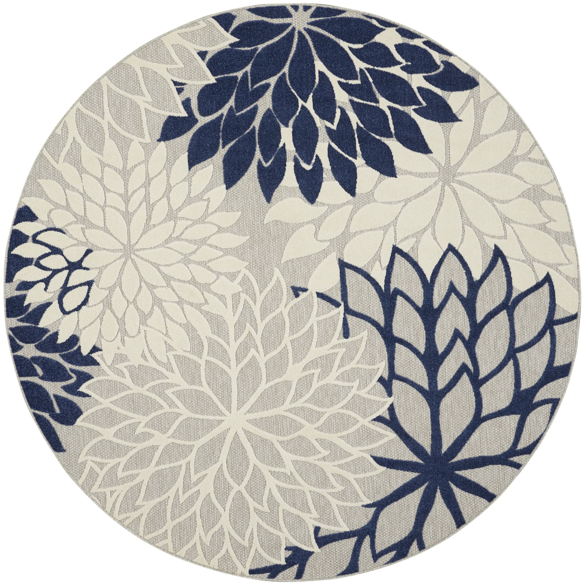 Ivory Navy Tropical Indoor-Outdoor Black White Area Rug