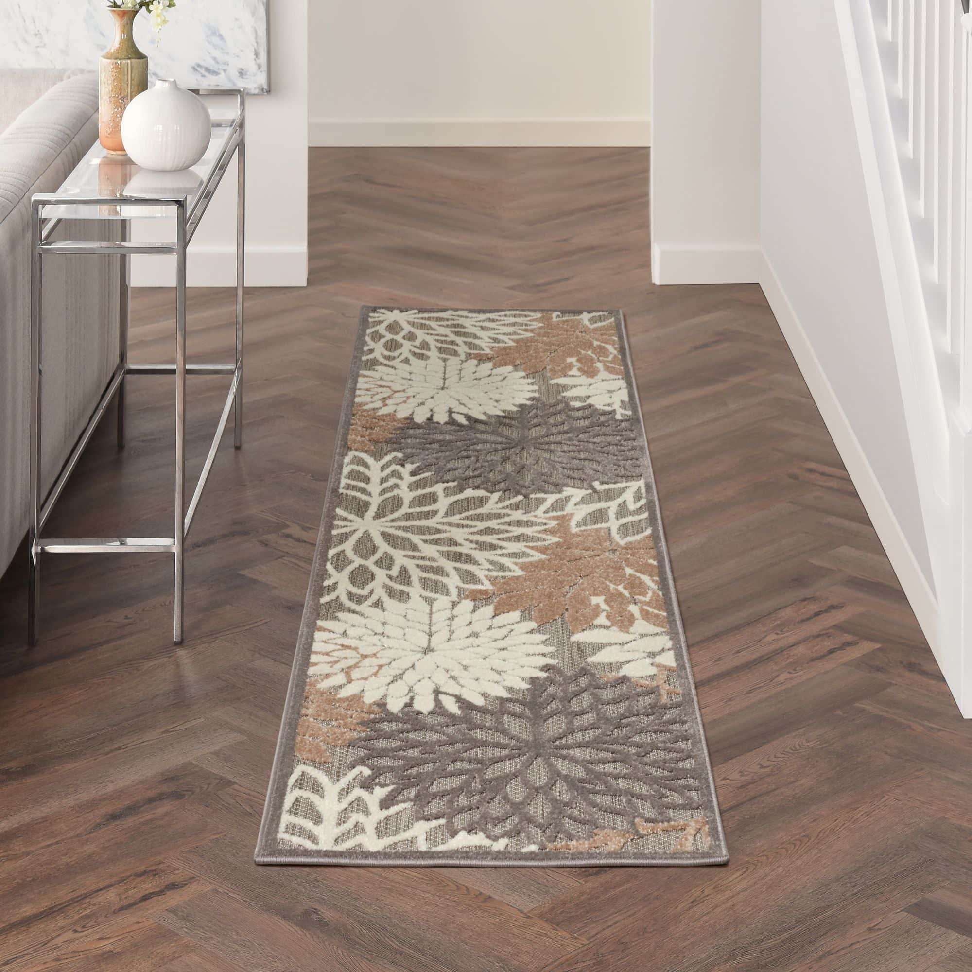 Natural Tropical Indoor-Outdoor Black White Area Rug