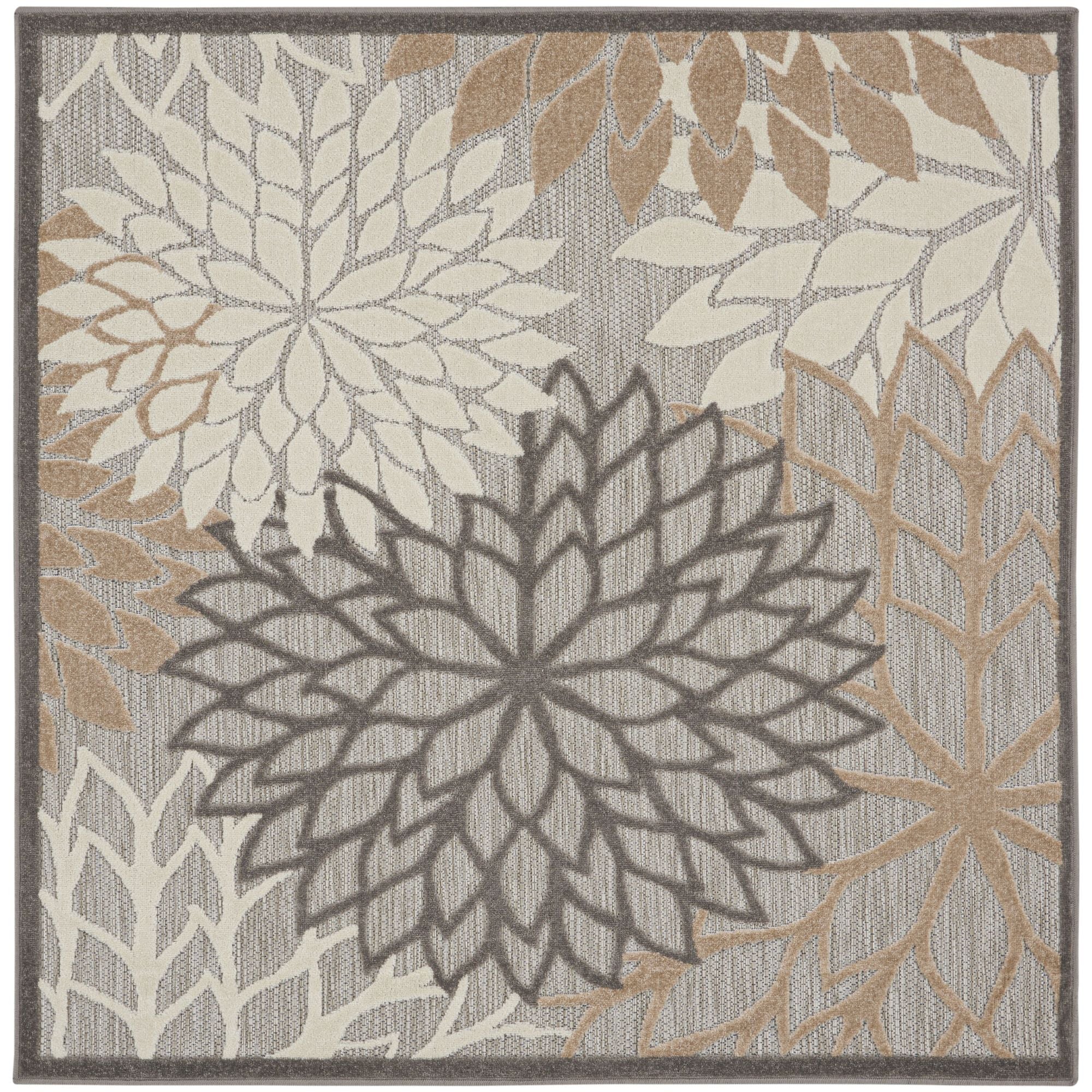 Natural Tropical Indoor-Outdoor Black White Area Rug