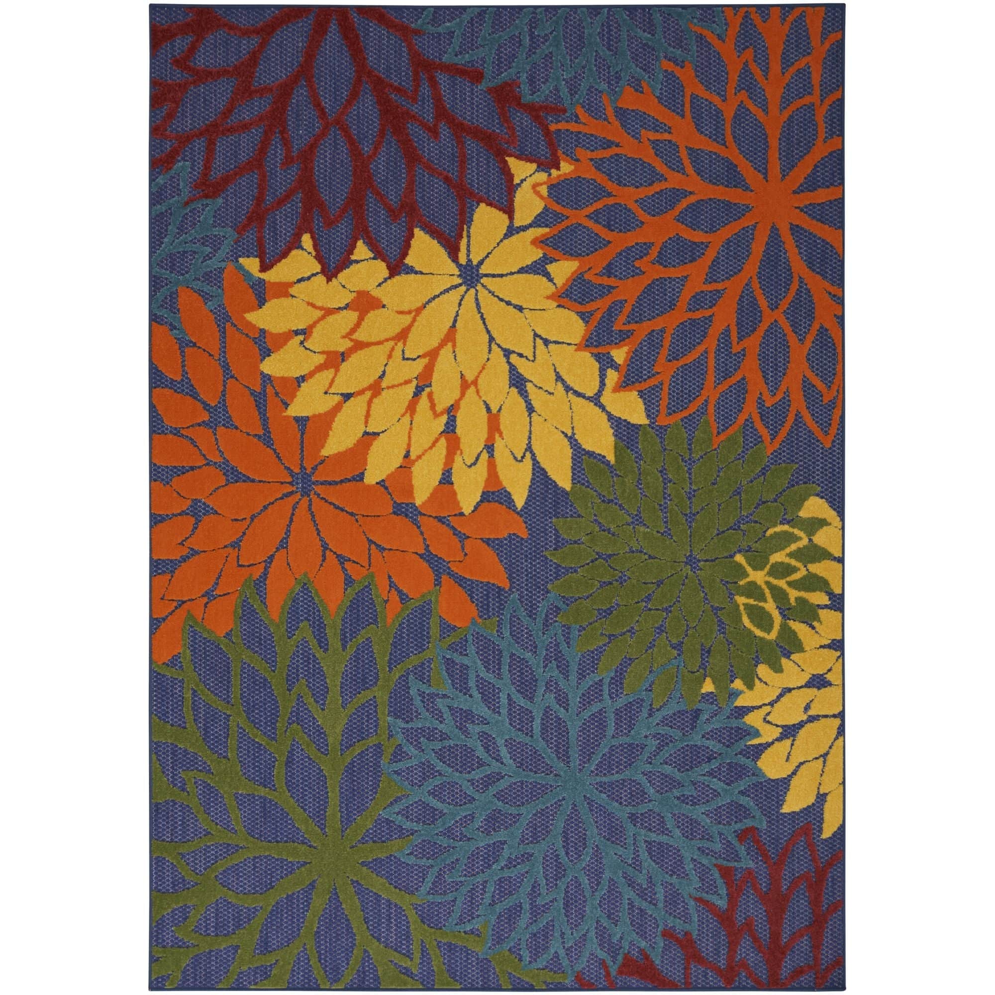 Navy Multicolor Tropical Indoor-Outdoor Black White Area Rug