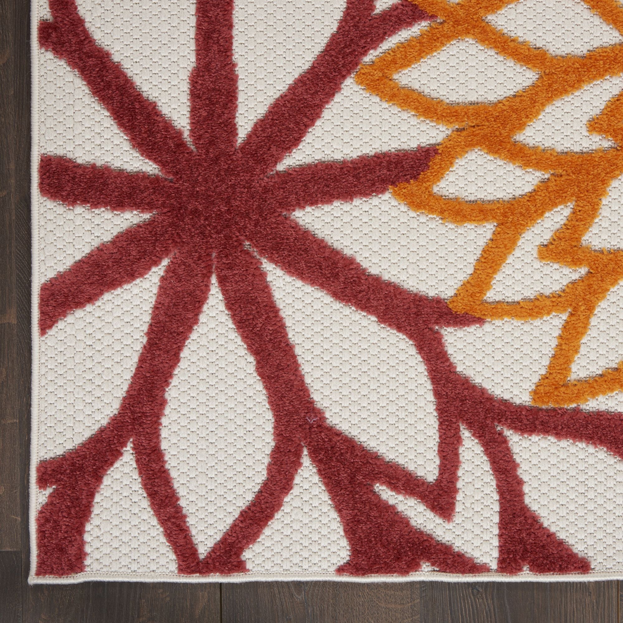 Red Multicolor Tropical Indoor-Outdoor Black White Area Rug