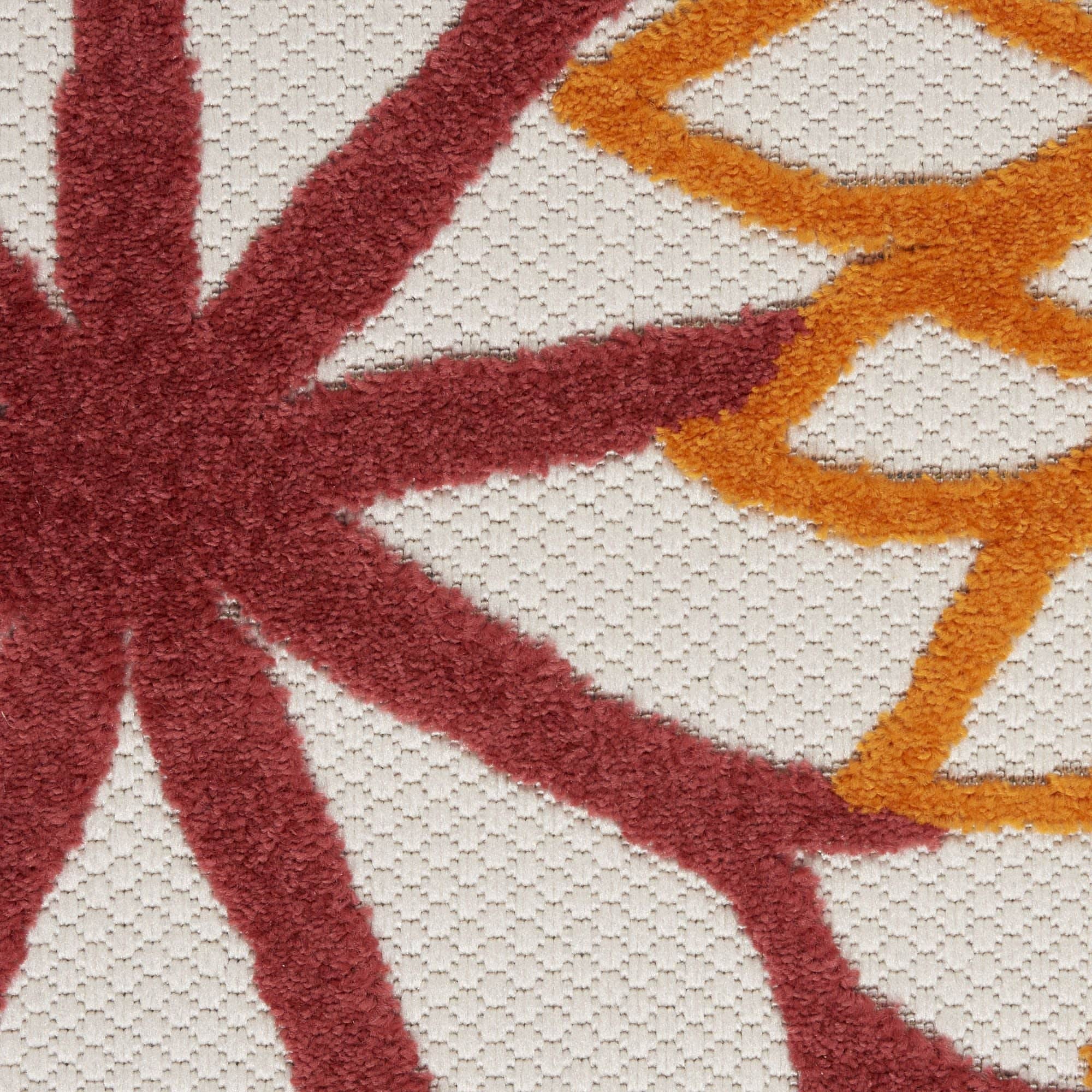 Red Multicolor Tropical Indoor-Outdoor Black White Area Rug