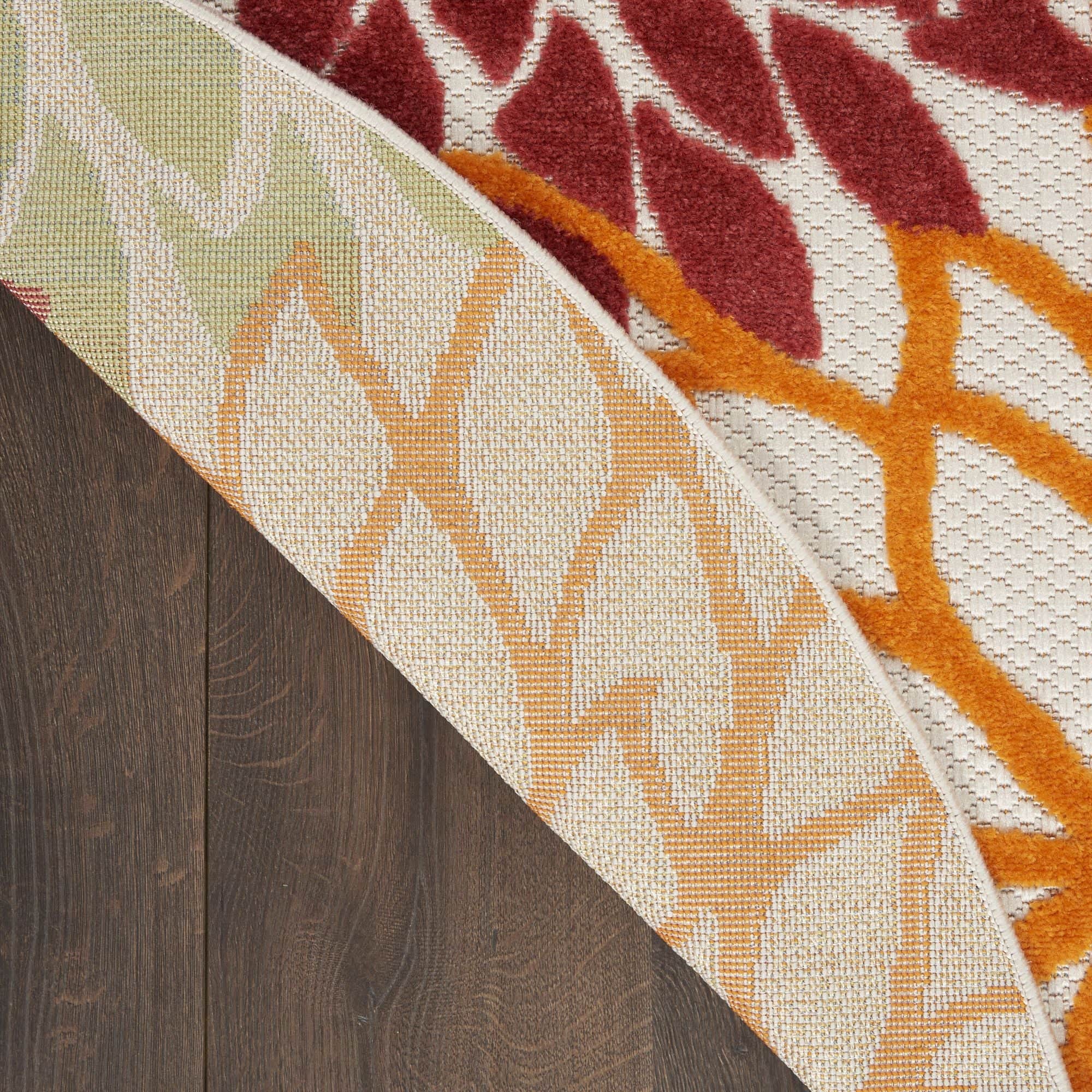 Red Multicolor Tropical Indoor-Outdoor Black White Area Rug