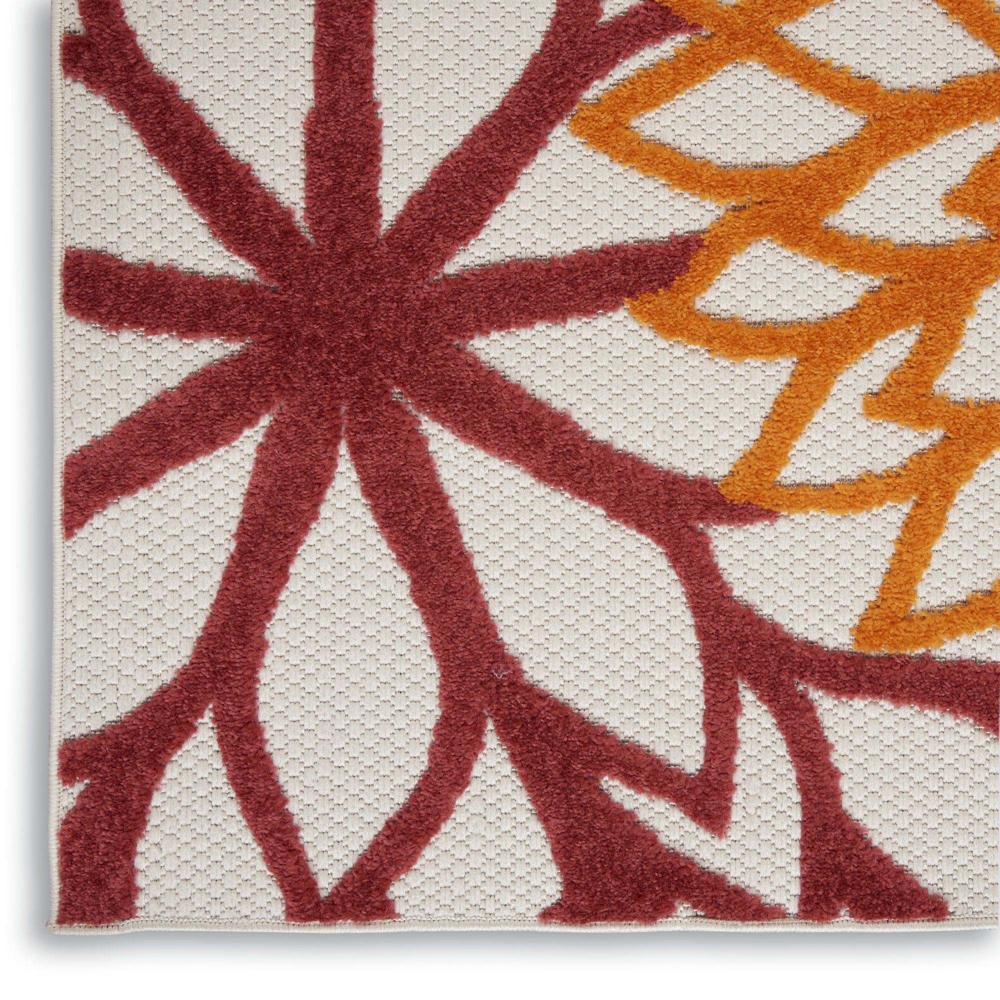 Red Multicolor Tropical Indoor-Outdoor Black White Area Rug