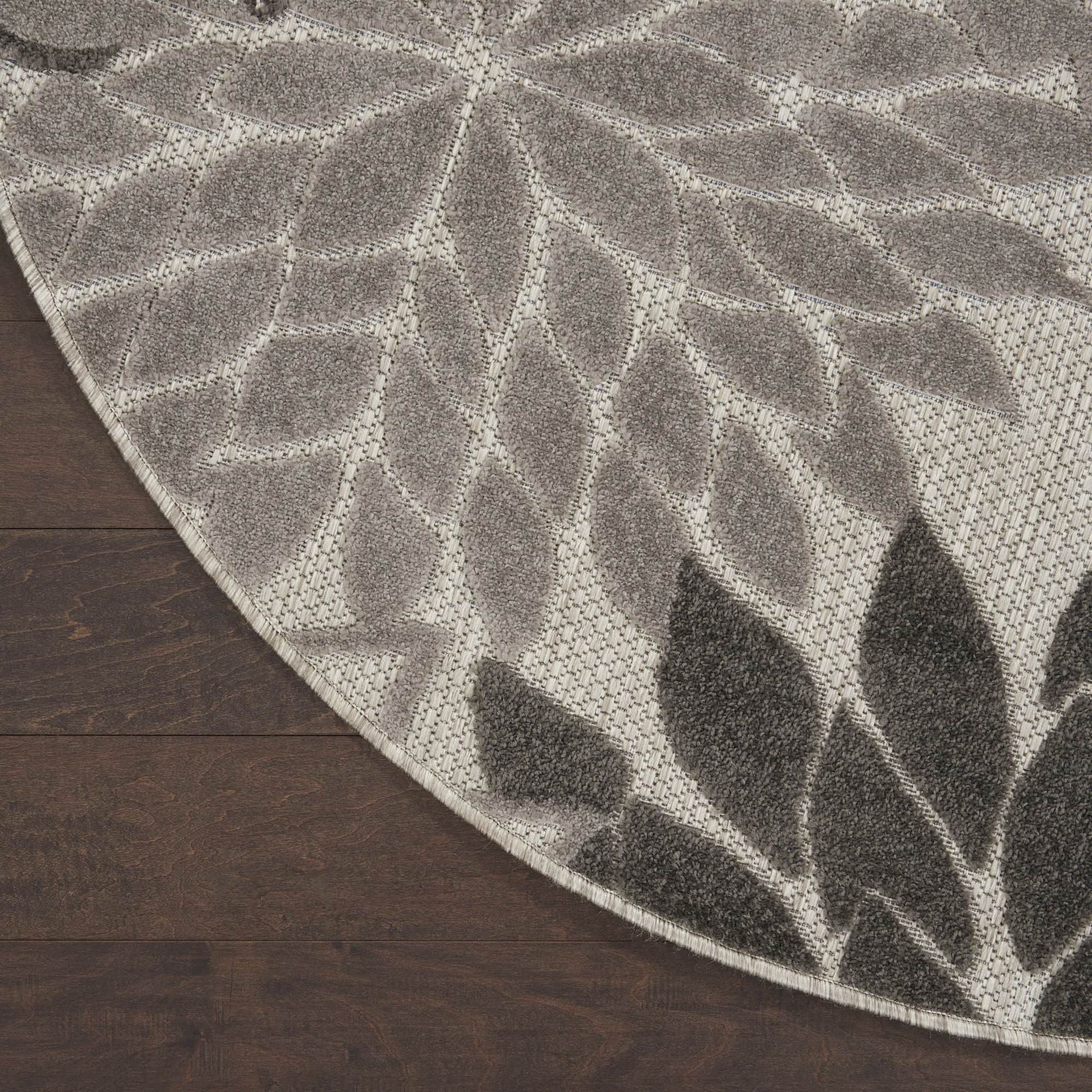 Silver Grey Tropical Indoor-Outdoor Black White Area Rug