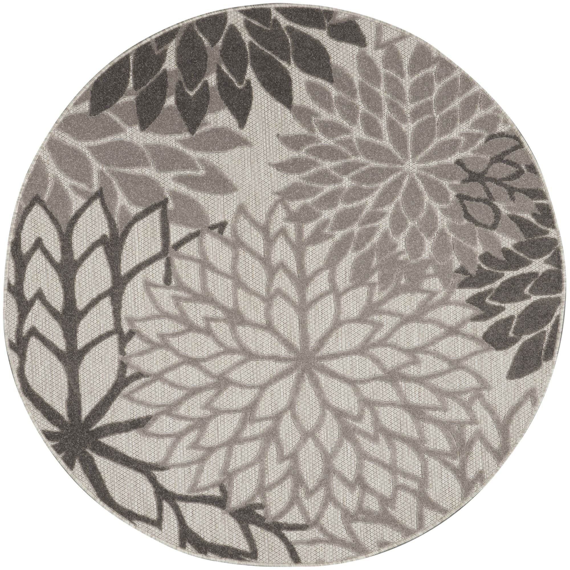 Silver Grey Tropical Indoor-Outdoor Black White Area Rug