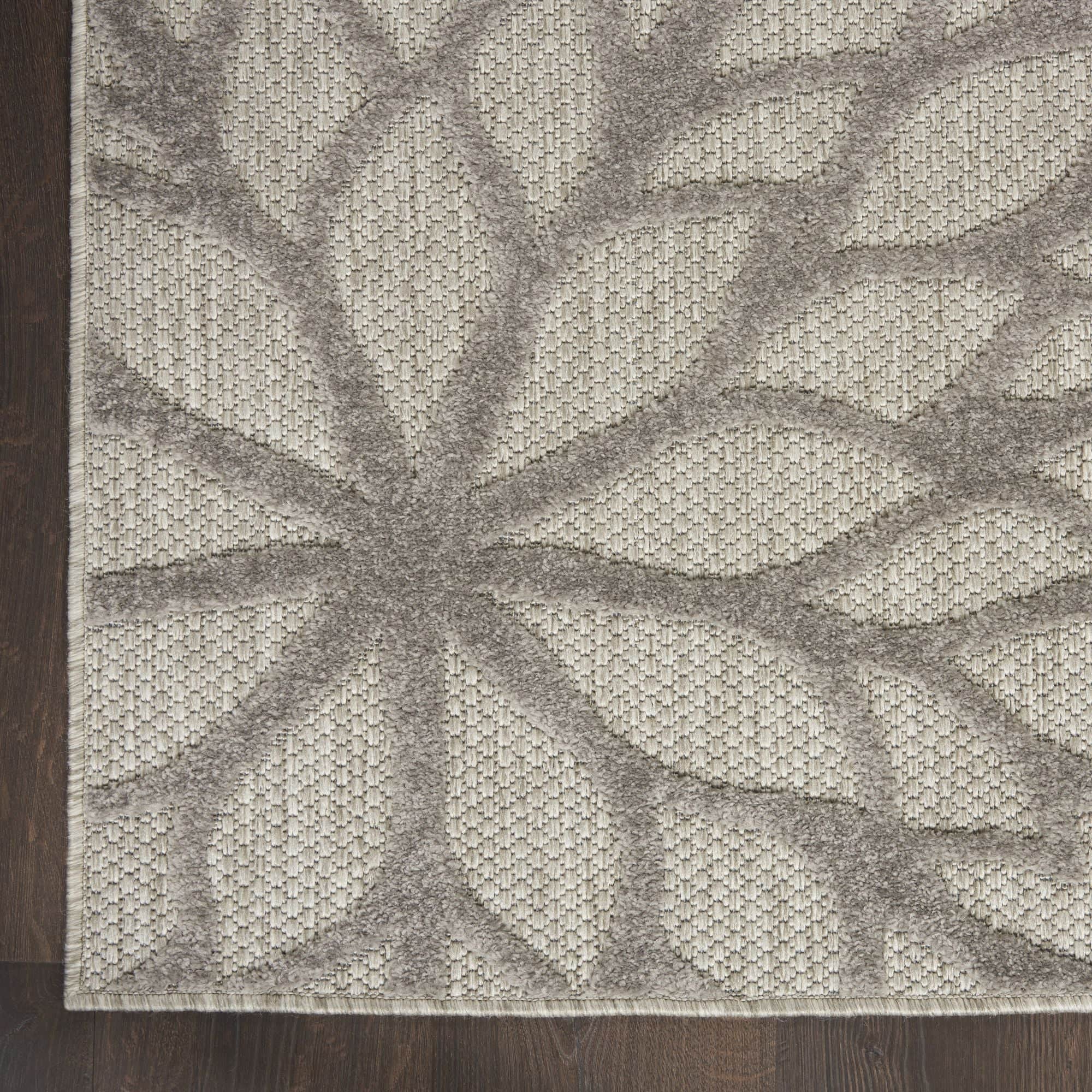 Silver Grey Tropical Indoor-Outdoor Black White Area Rug