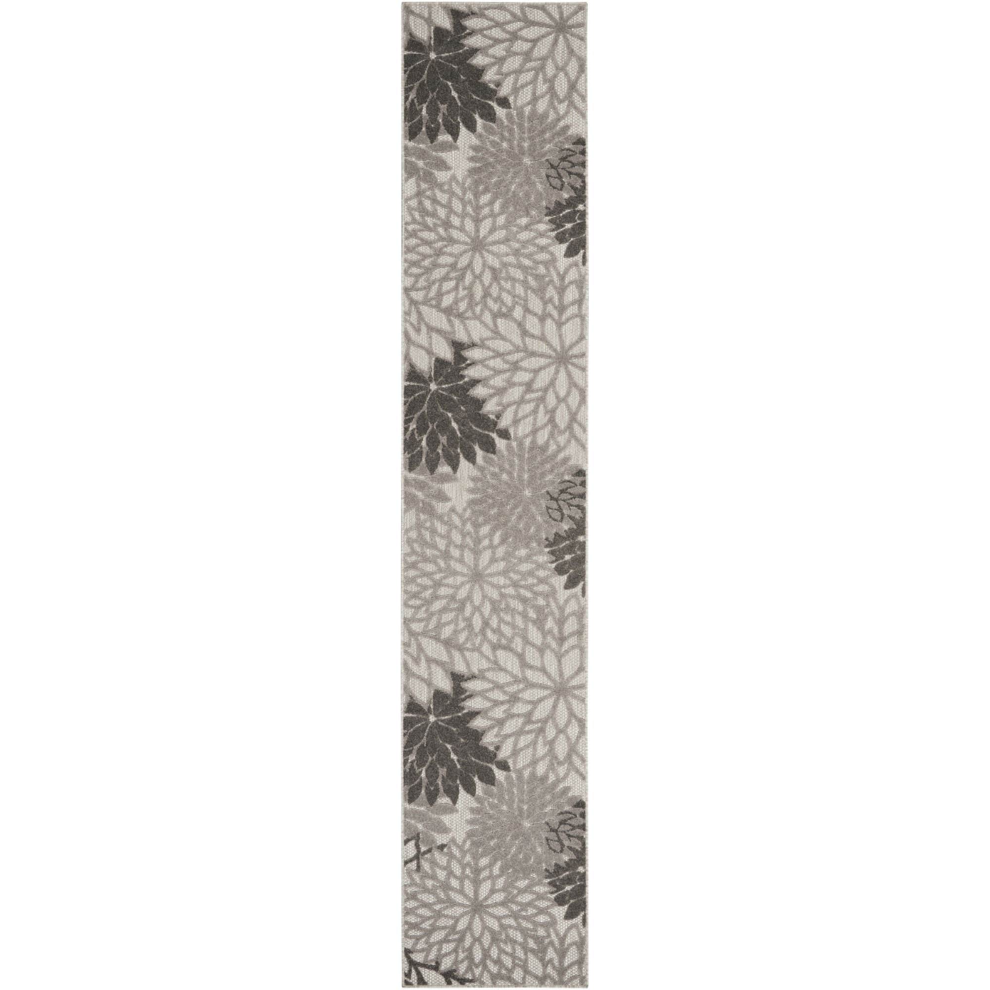 Silver Grey Tropical Indoor-Outdoor Black White Area Rug