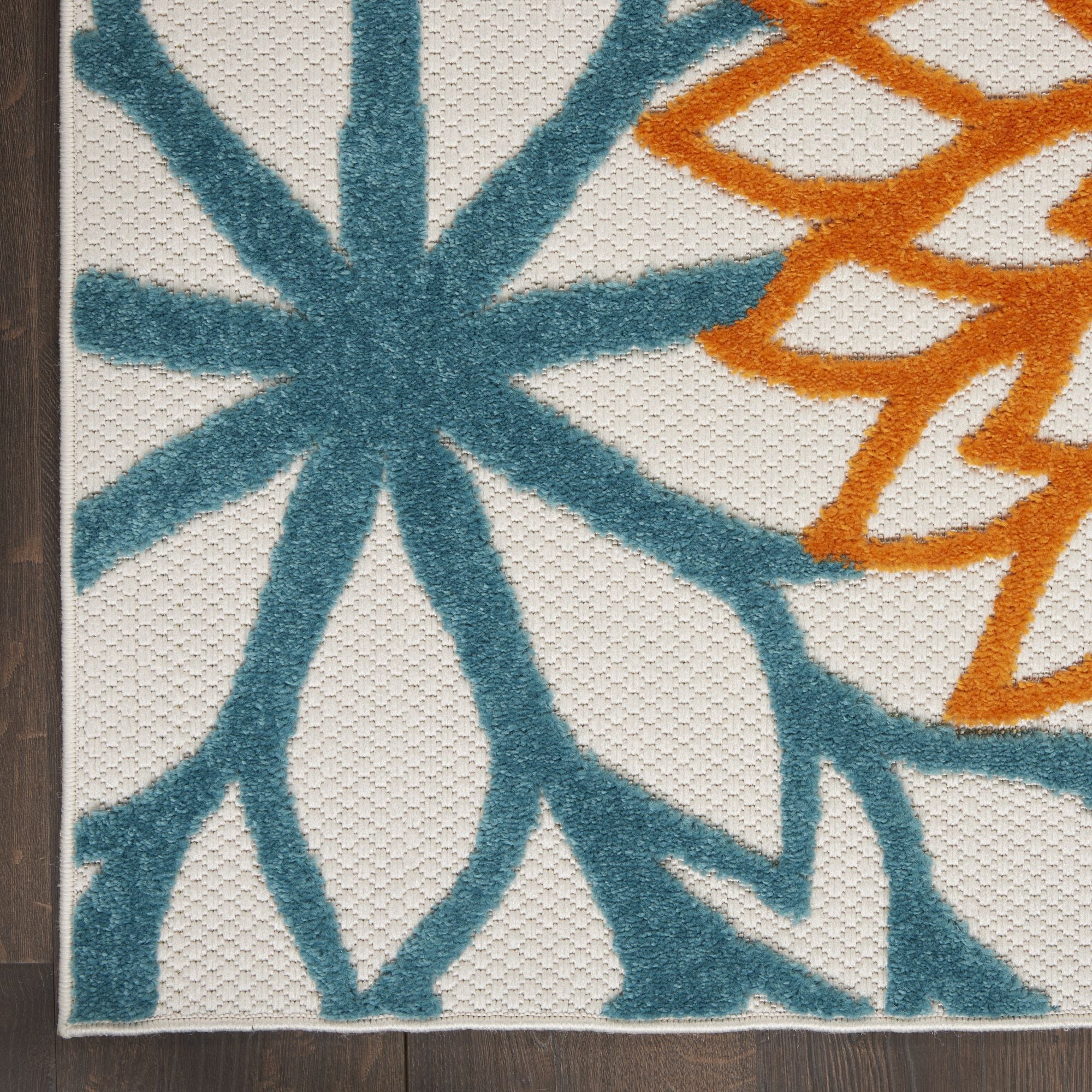 Turquoise Multicolor Tropical Indoor-Outdoor Black White Area Rug