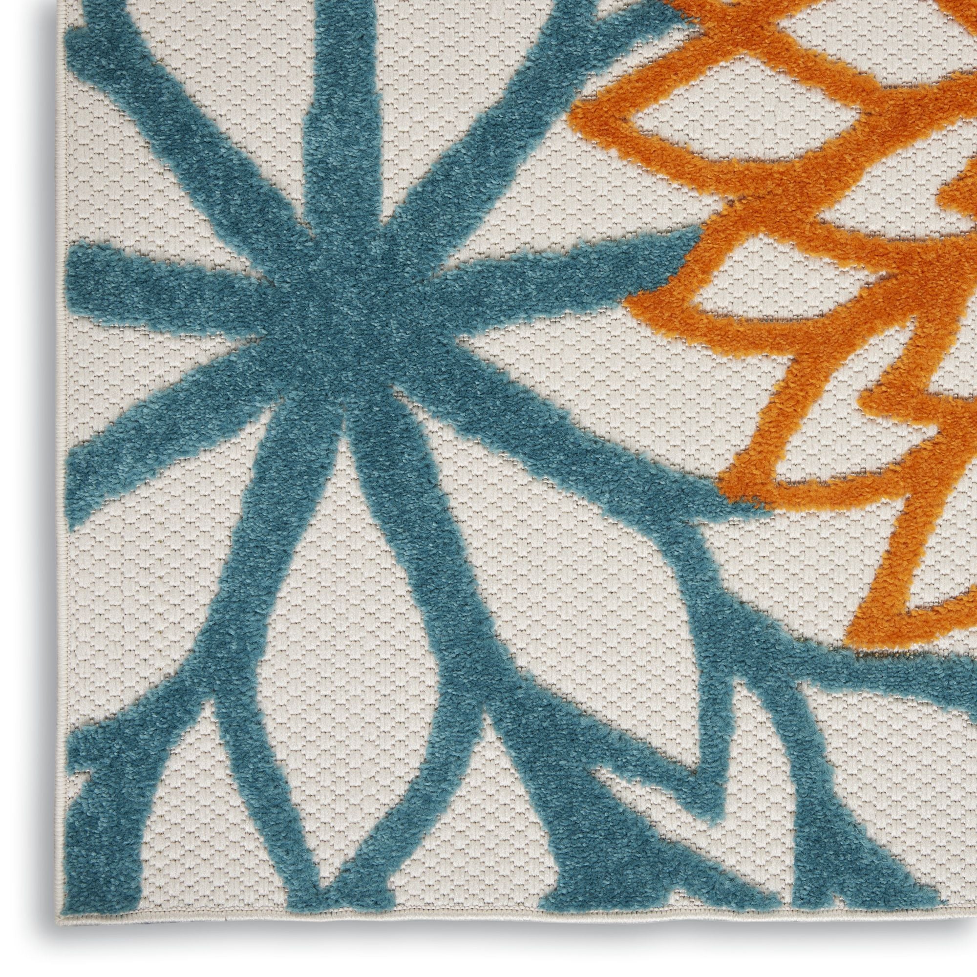 Turquoise Multicolor Tropical Indoor-Outdoor Black White Area Rug