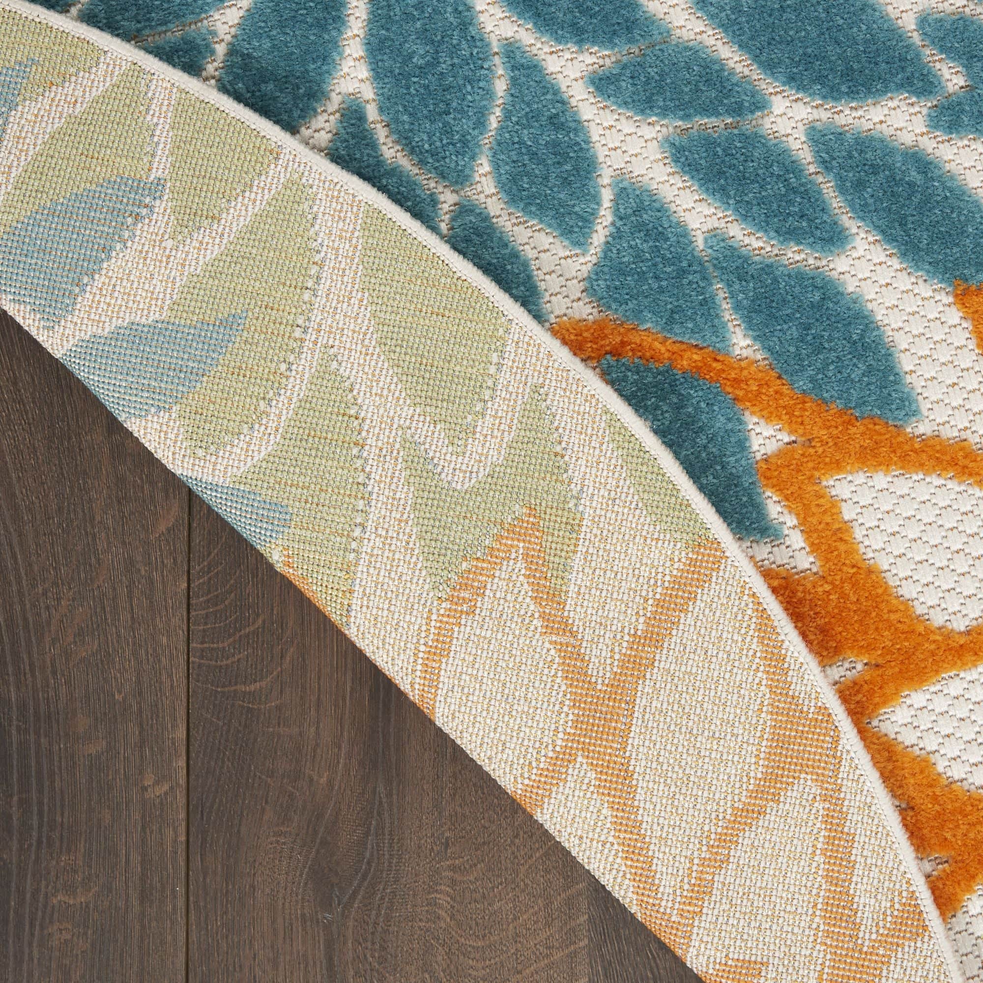 Turquoise Multicolor Tropical Indoor-Outdoor Black White Area Rug