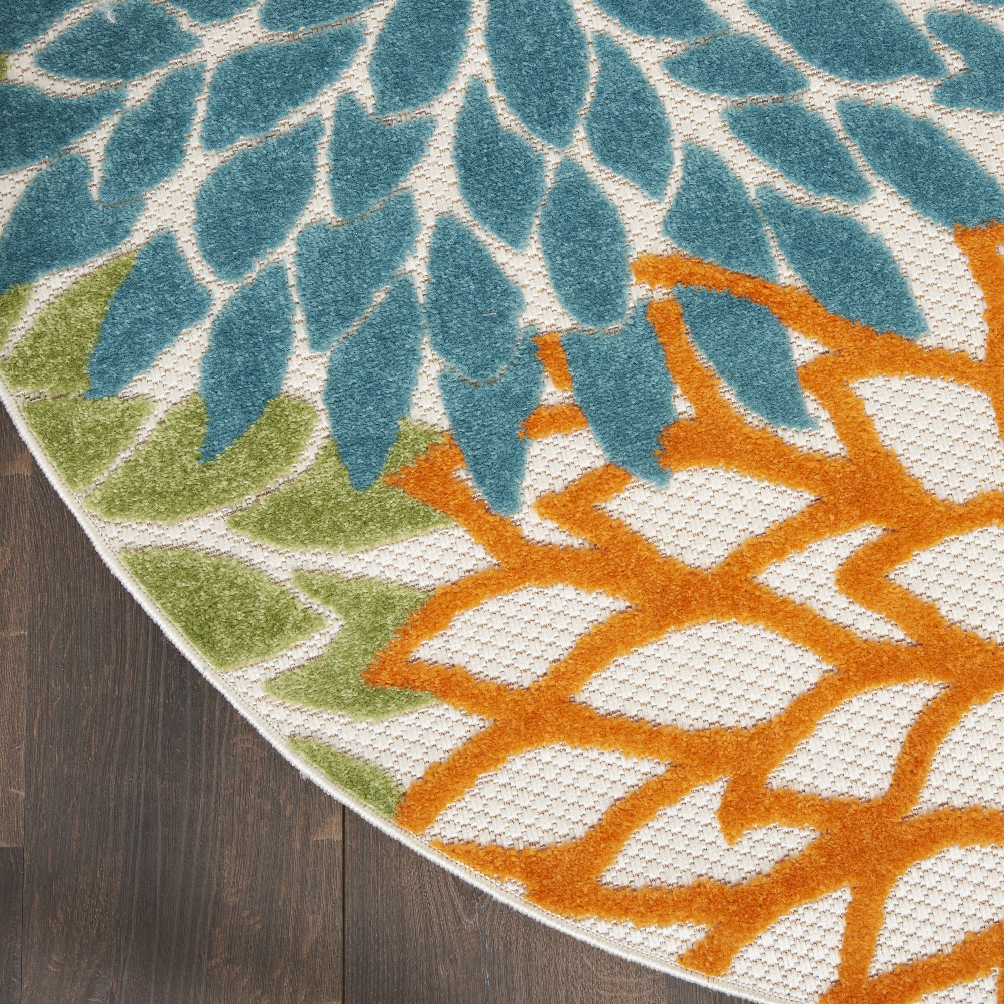 Turquoise Multicolor Tropical Indoor-Outdoor Black White Area Rug