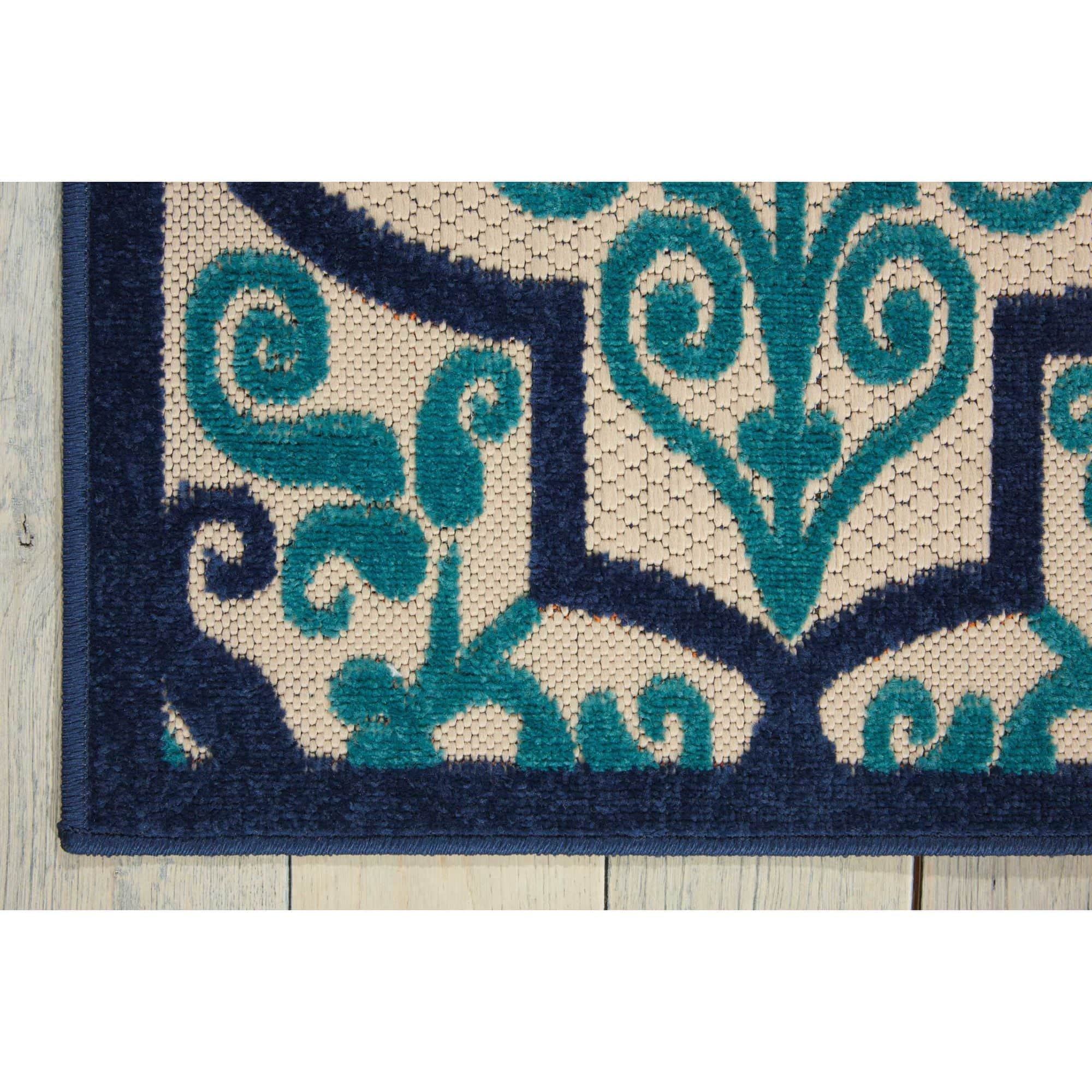 Navy Bohemian Trellis Indoor Outdoor Patio Rug
