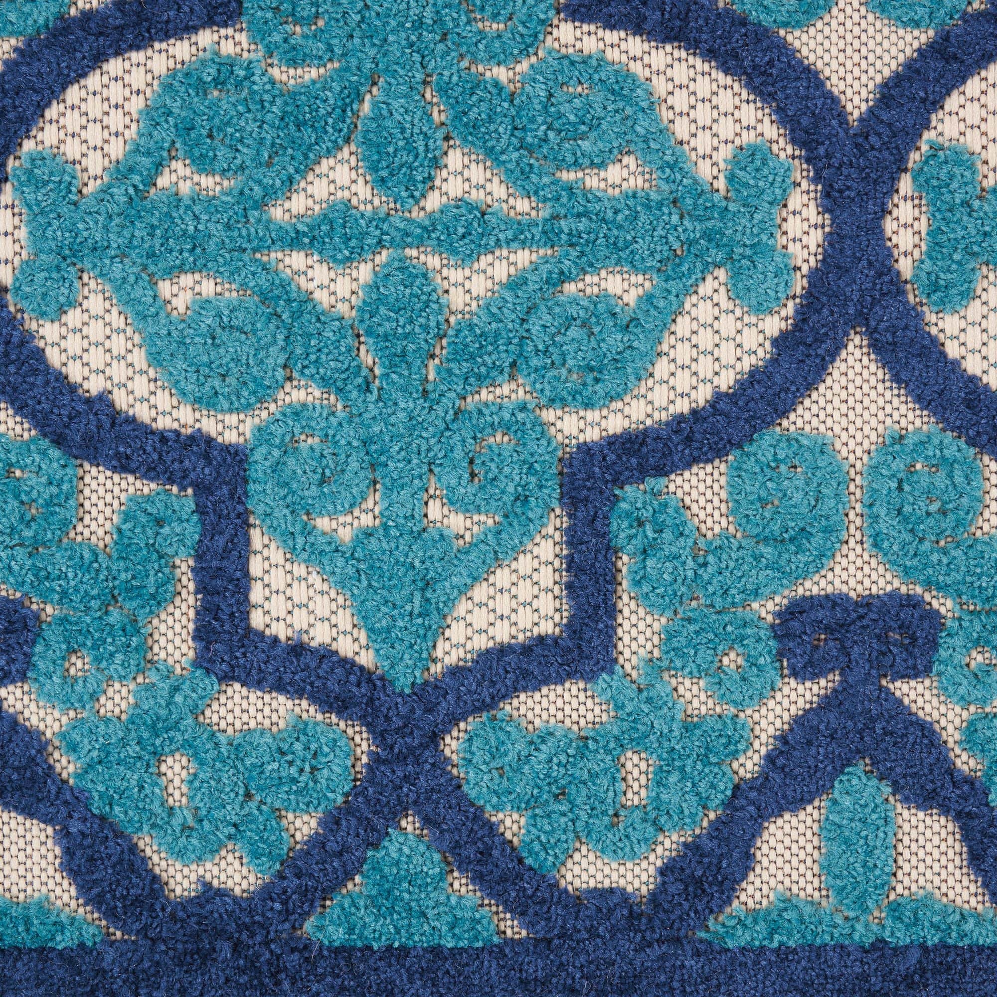 Navy Bohemian Trellis Indoor Outdoor Patio Rug