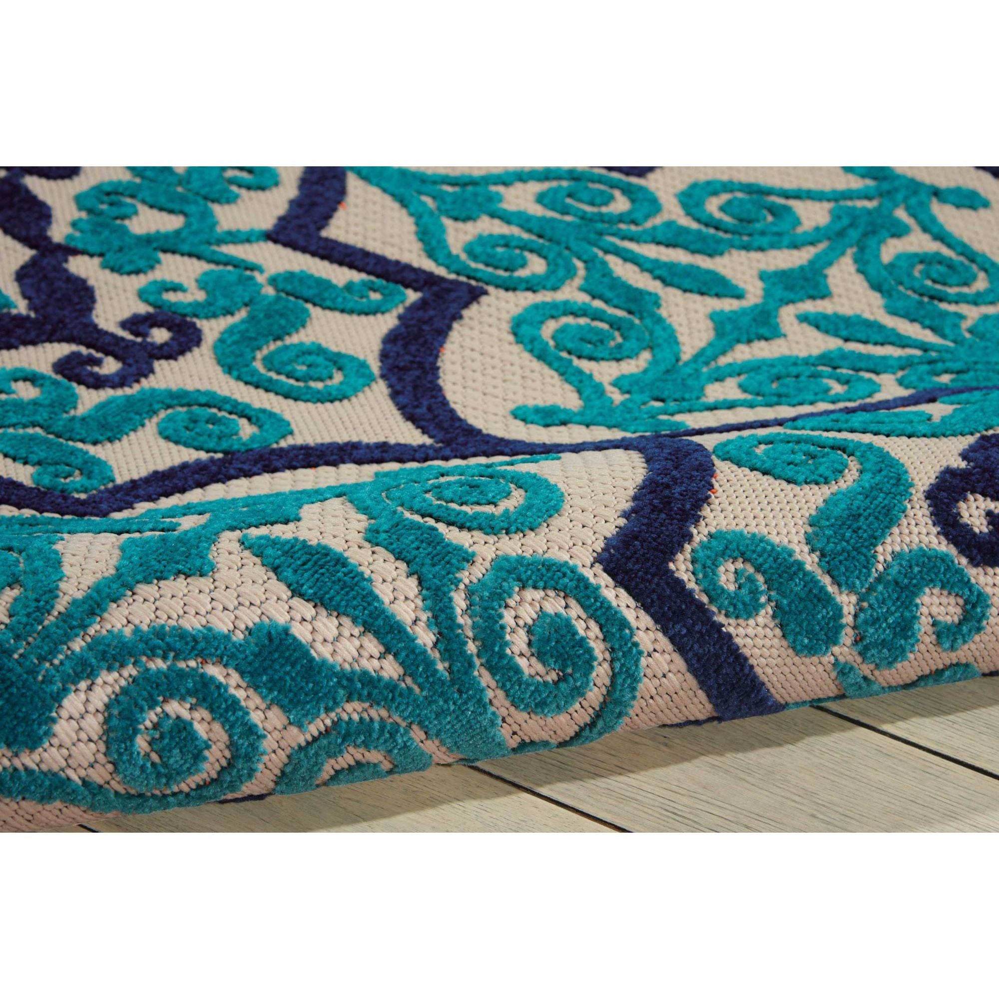 Navy Bohemian Trellis Indoor Outdoor Patio Rug