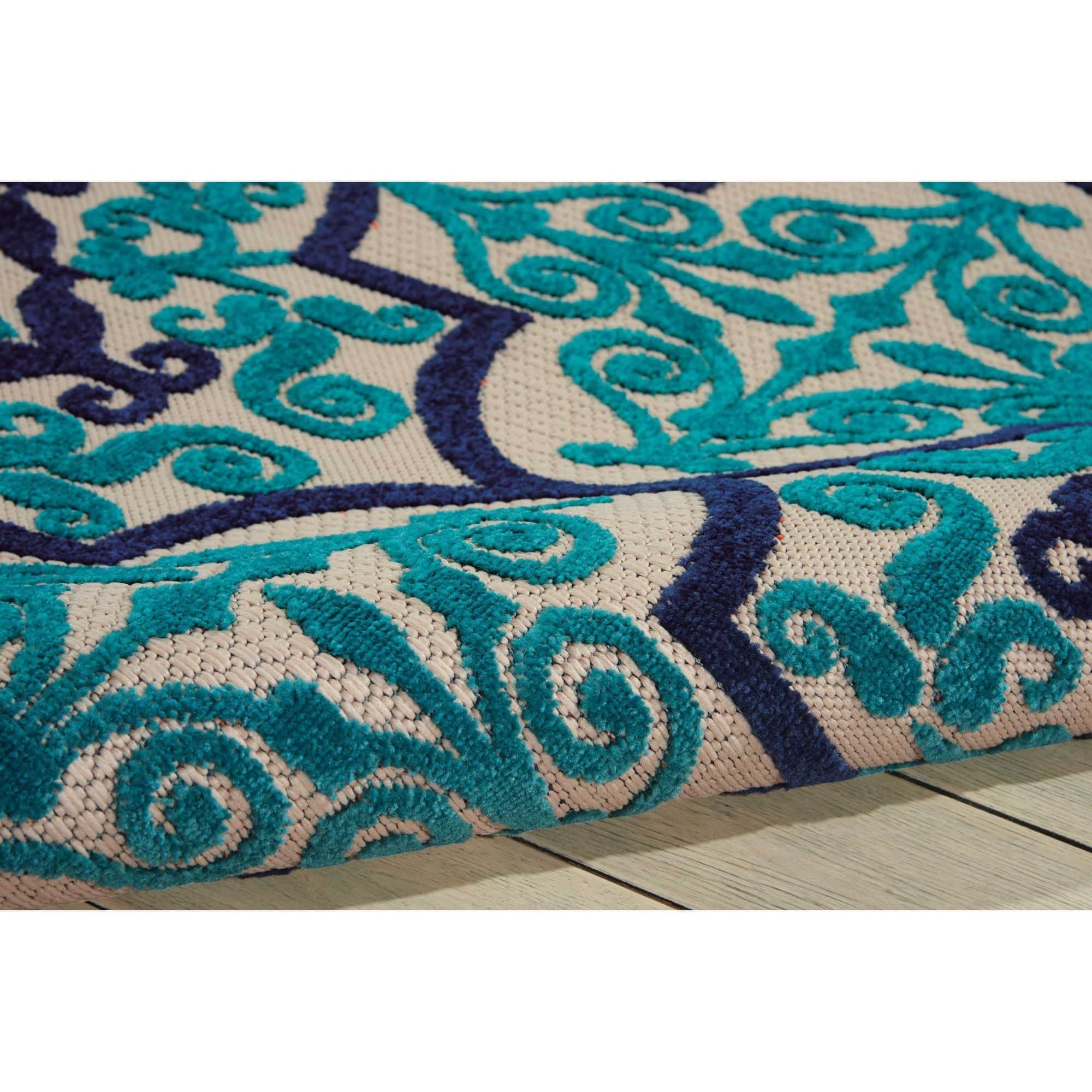 Navy Bohemian Trellis Indoor Outdoor Patio Rug