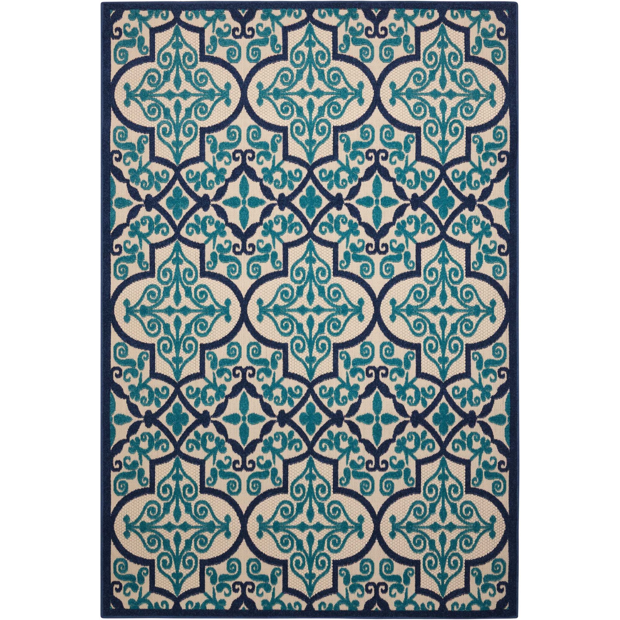 Navy Bohemian Trellis Indoor Outdoor Patio Rug