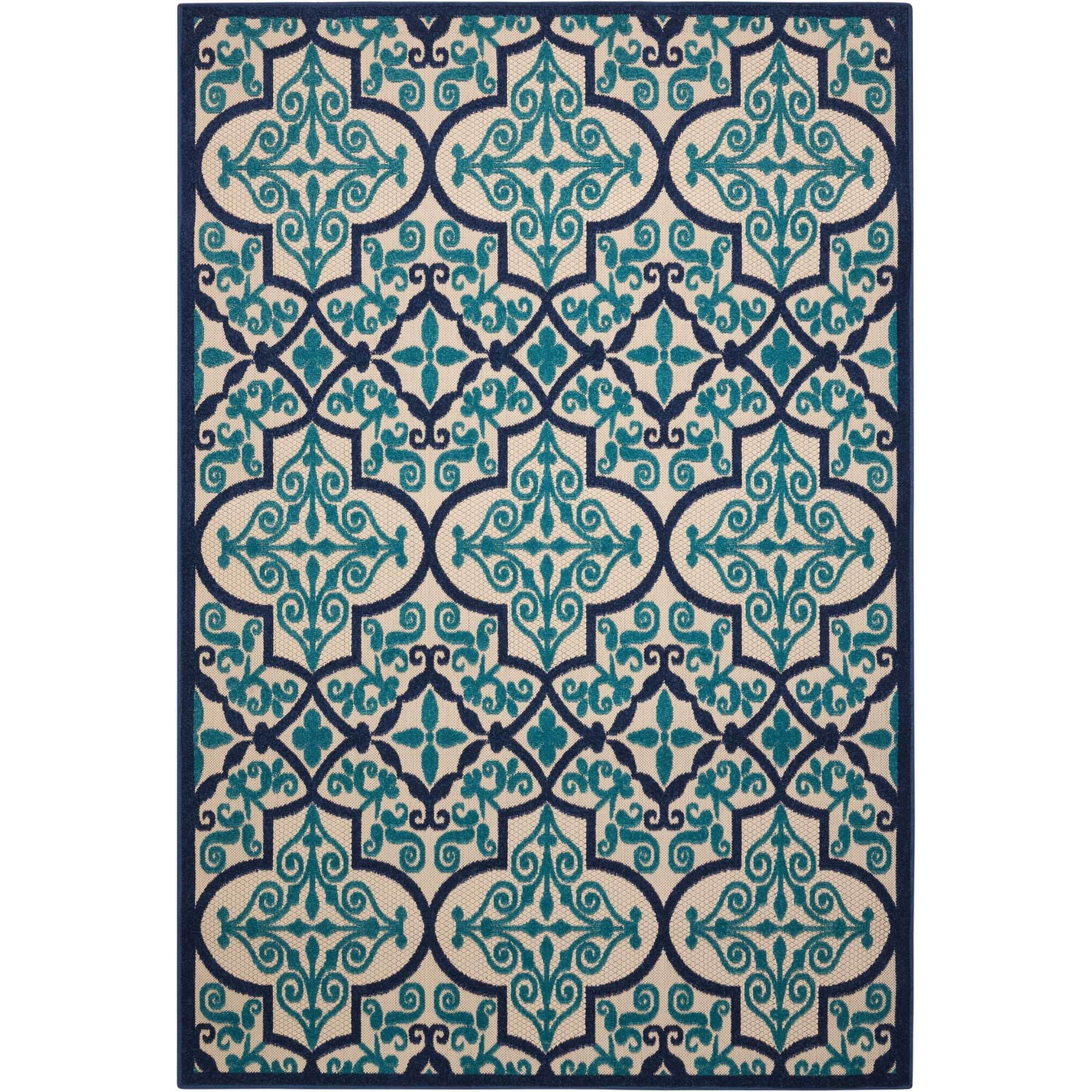 Navy Bohemian Trellis Indoor Outdoor Patio Rug