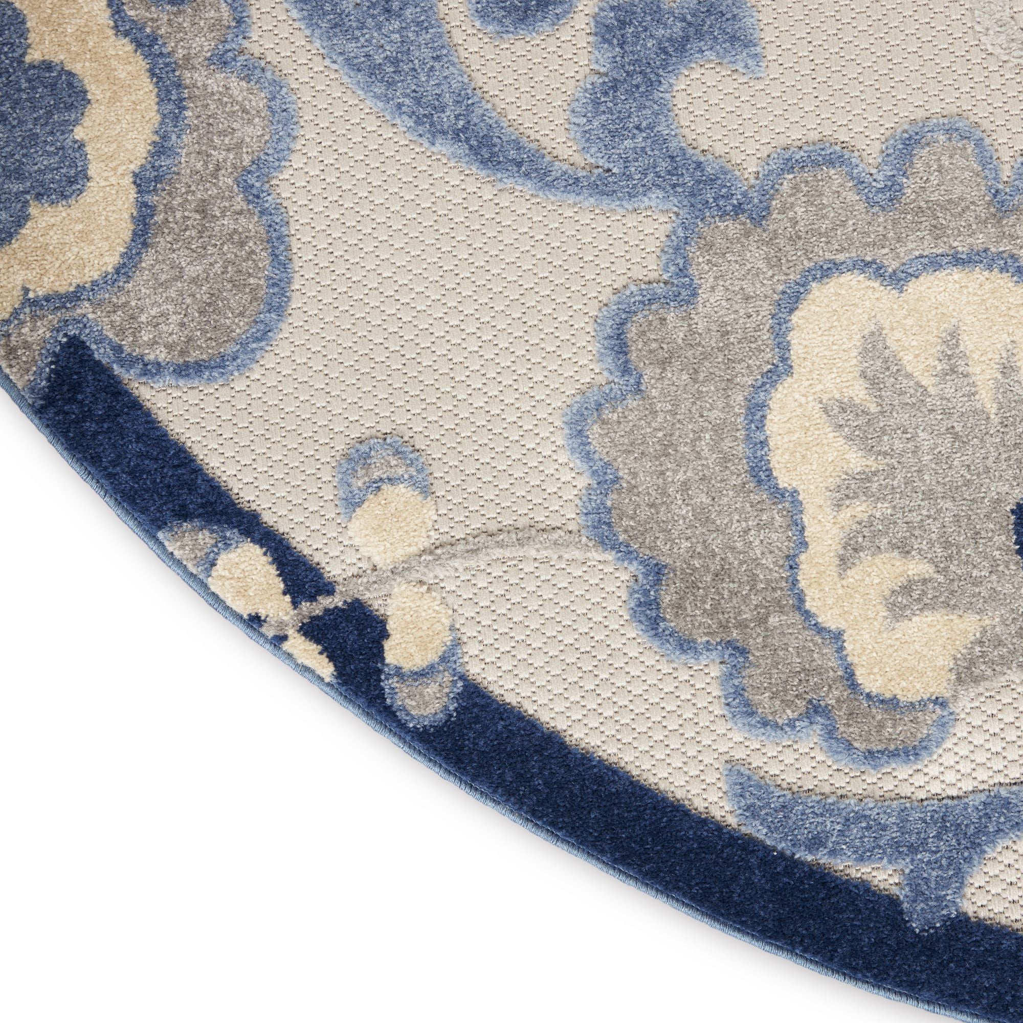 Blue Grey Farmhouse Indoor-Outdoor Swirling Vines Rug