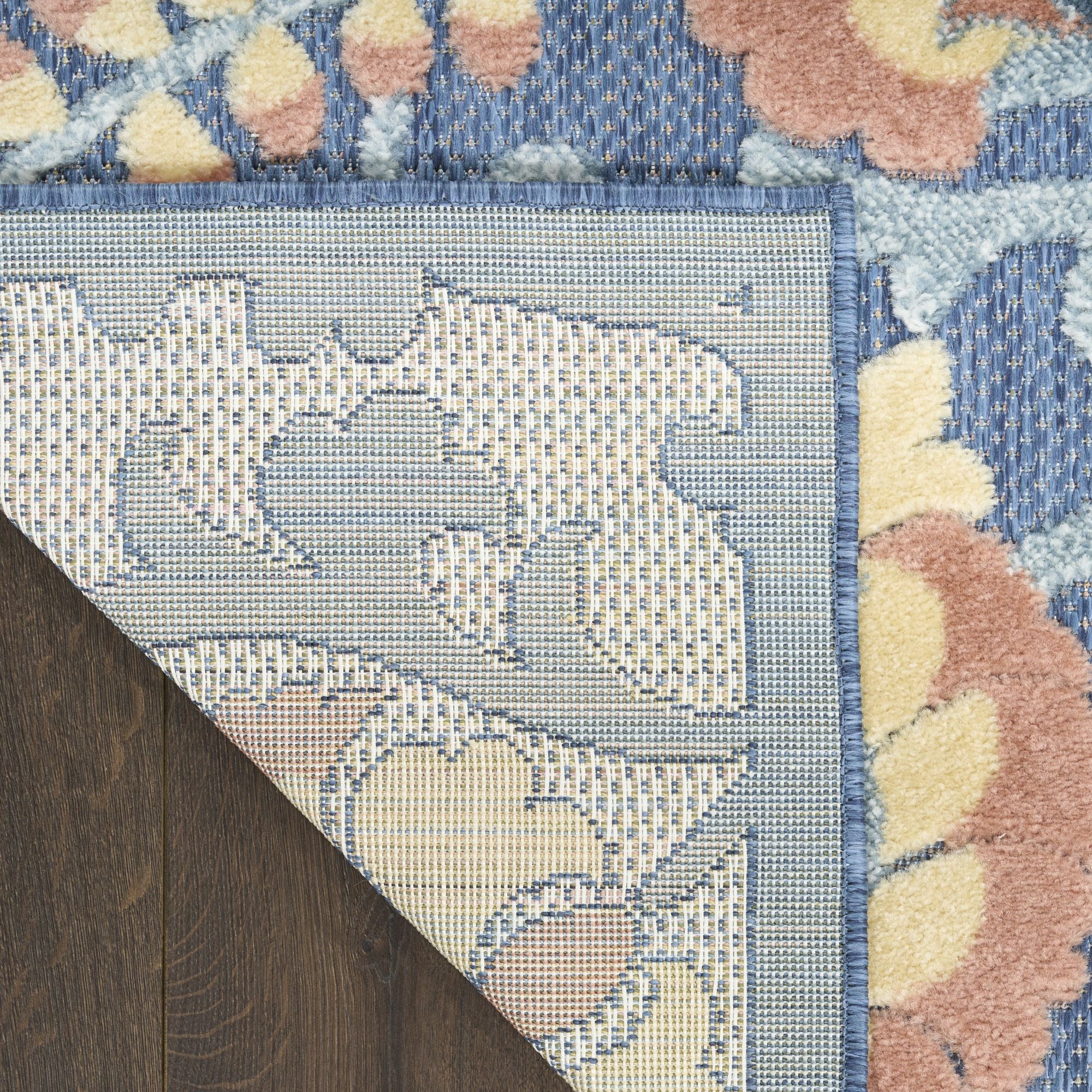 Blue Rose Farmhouse Indoor-Outdoor Swirling Vines Rug