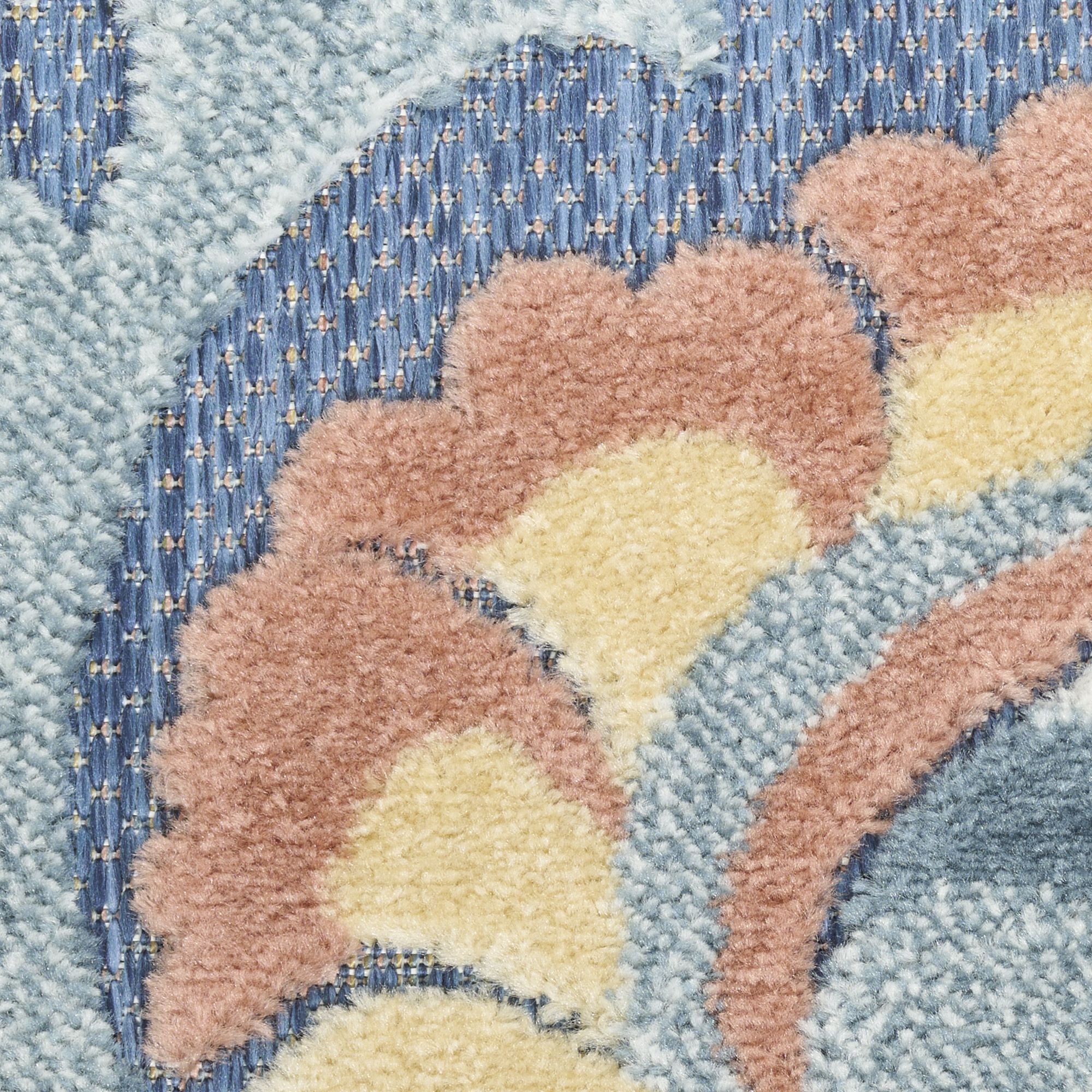 Blue Rose Farmhouse Indoor-Outdoor Swirling Vines Rug