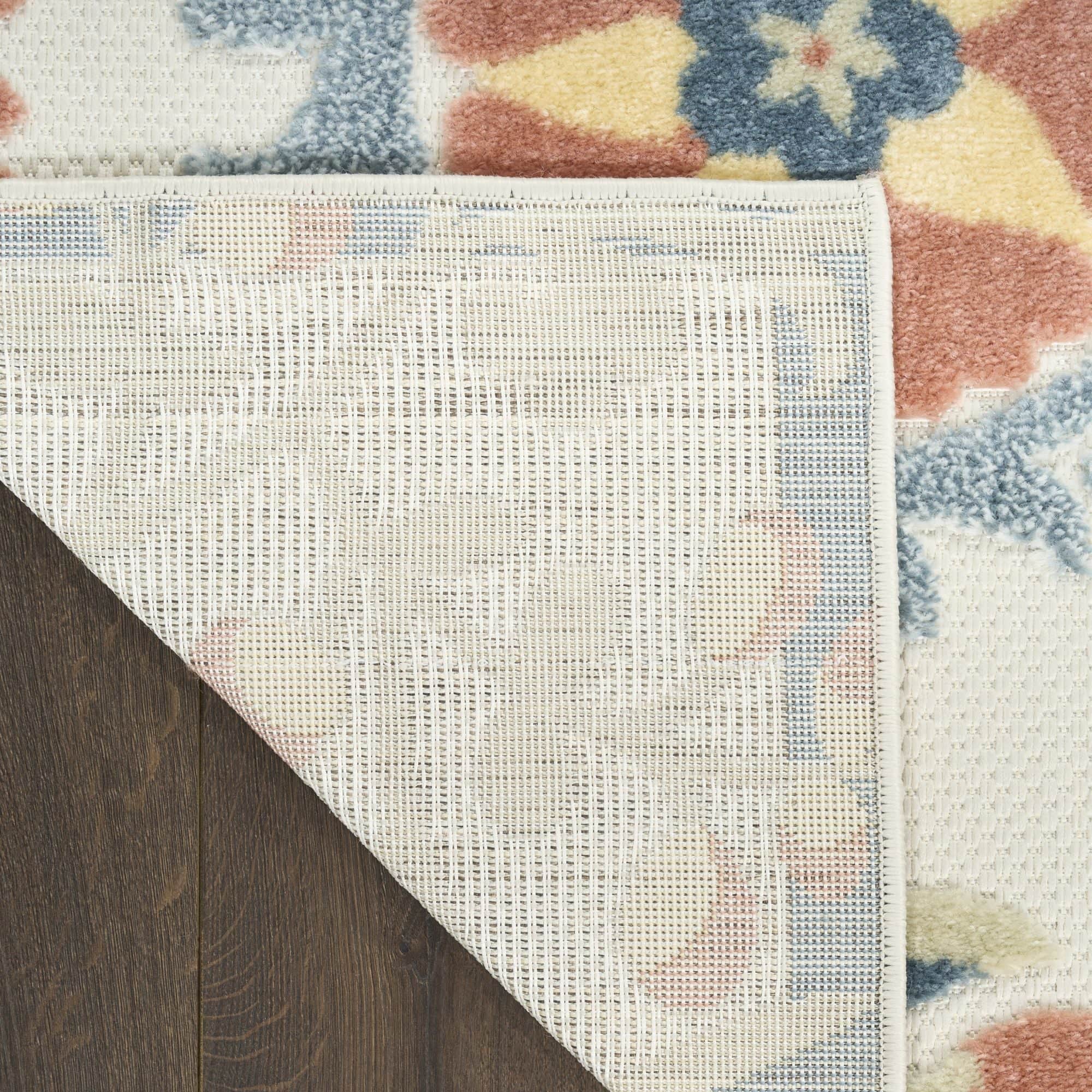 Grey Multicolor Farmhouse Indoor-Outdoor Swirling Vines Rug