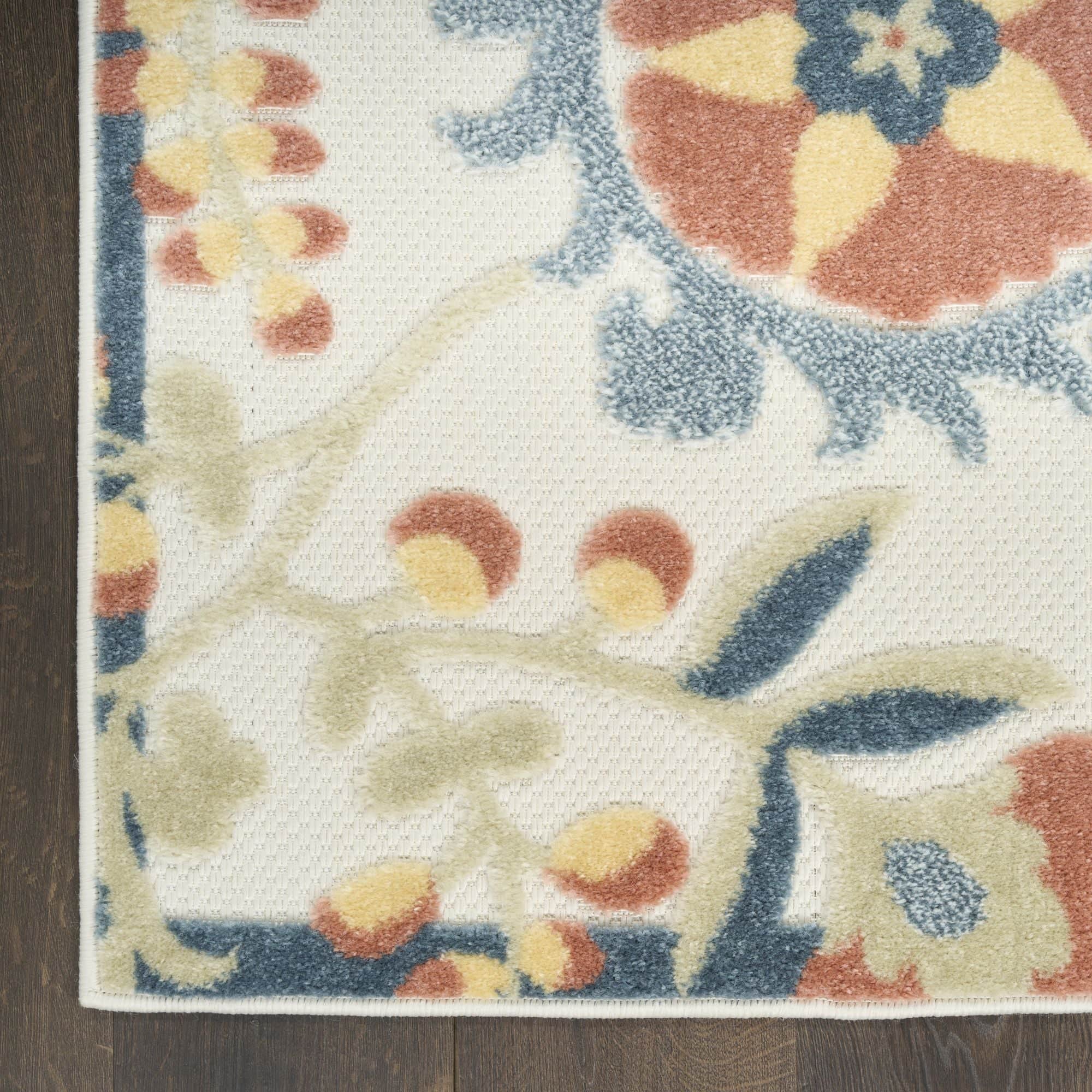 Grey Multicolor Farmhouse Indoor-Outdoor Swirling Vines Rug