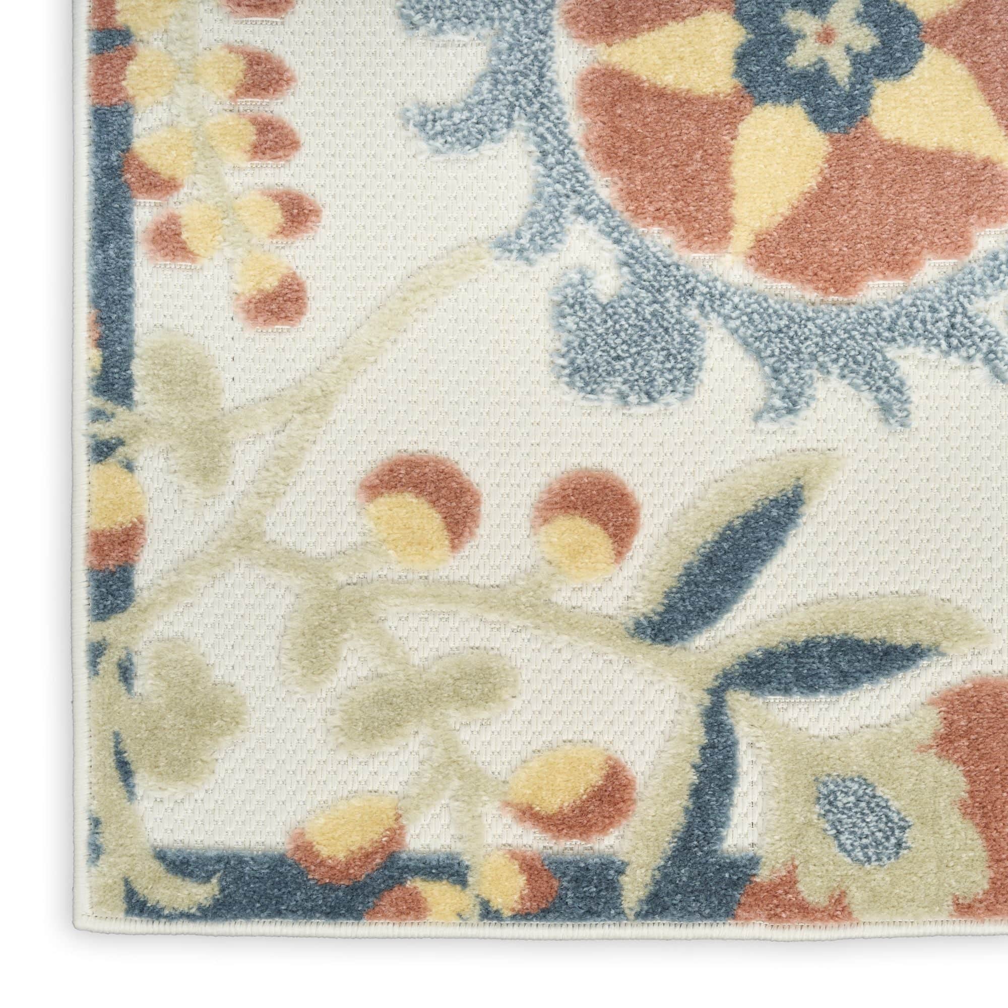 Grey Multicolor Farmhouse Indoor-Outdoor Swirling Vines Rug