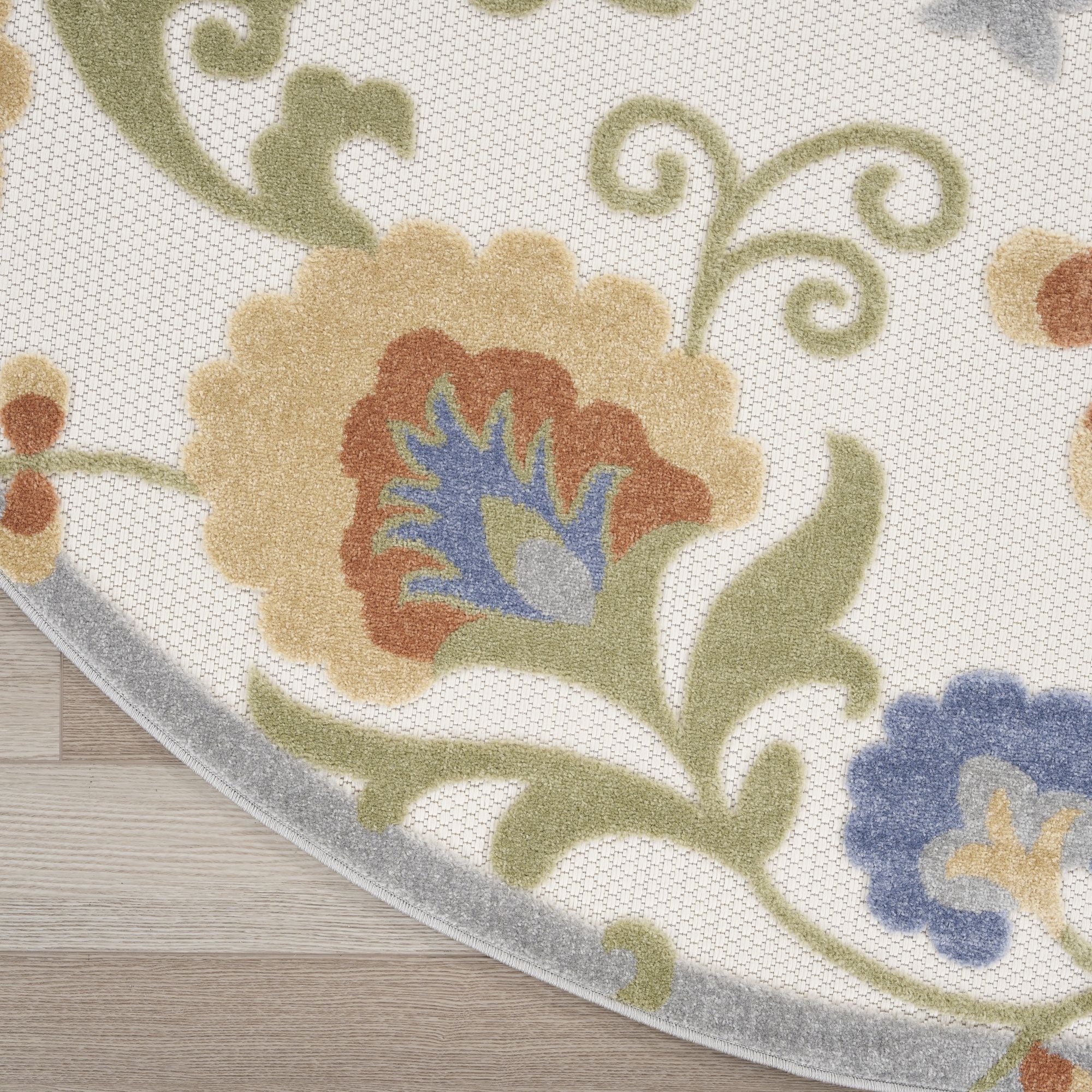 Ivory Blue Farmhouse Indoor-Outdoor Swirling Vines Rug