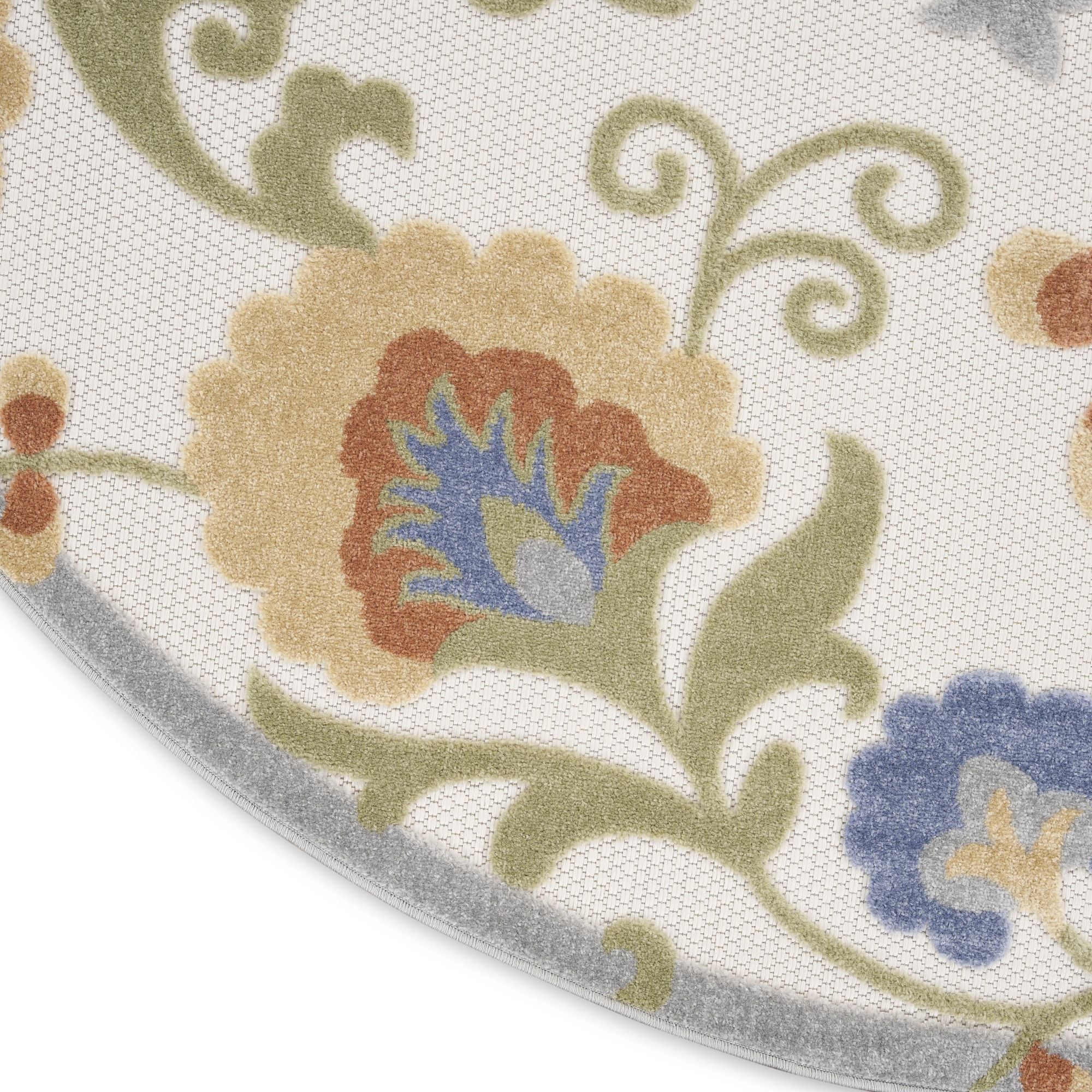 Ivory Blue Farmhouse Indoor-Outdoor Swirling Vines Rug