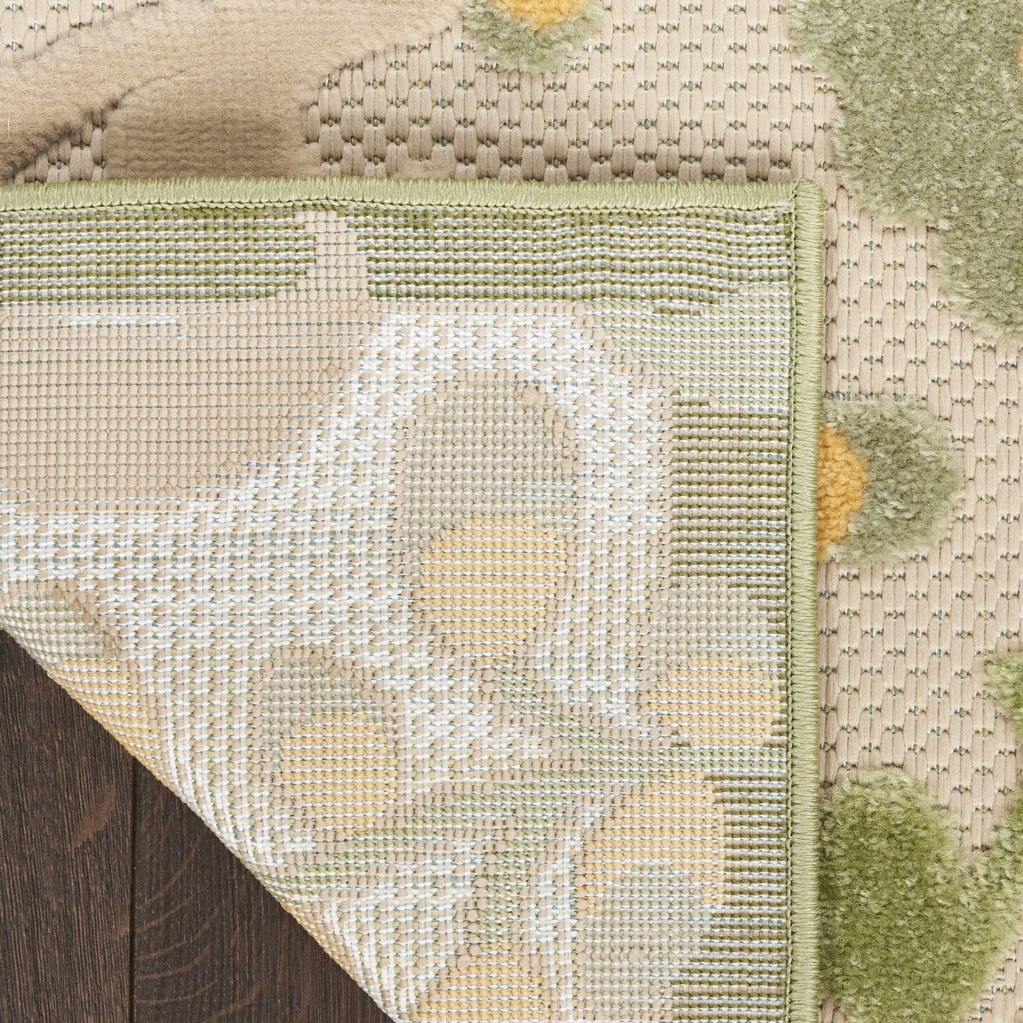 Ivory Green Farmhouse Indoor-Outdoor Swirling Vines Rug