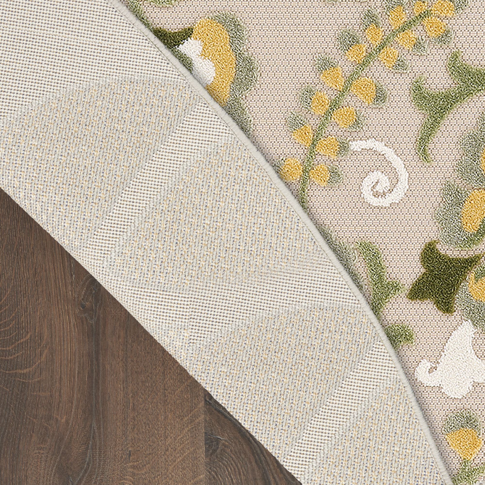 Ivory Green Farmhouse Indoor-Outdoor Swirling Vines Rug