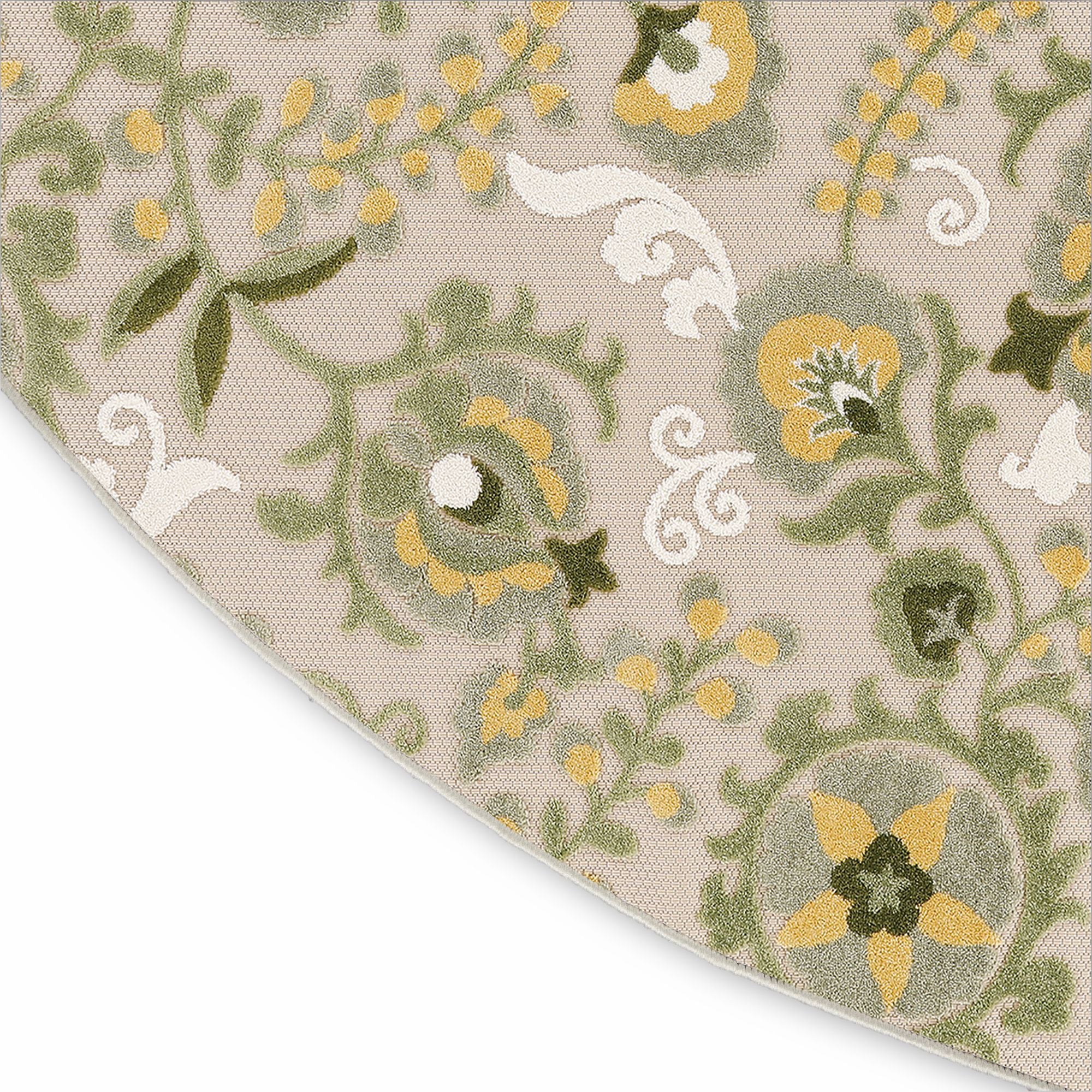 Ivory Green Farmhouse Indoor-Outdoor Swirling Vines Rug