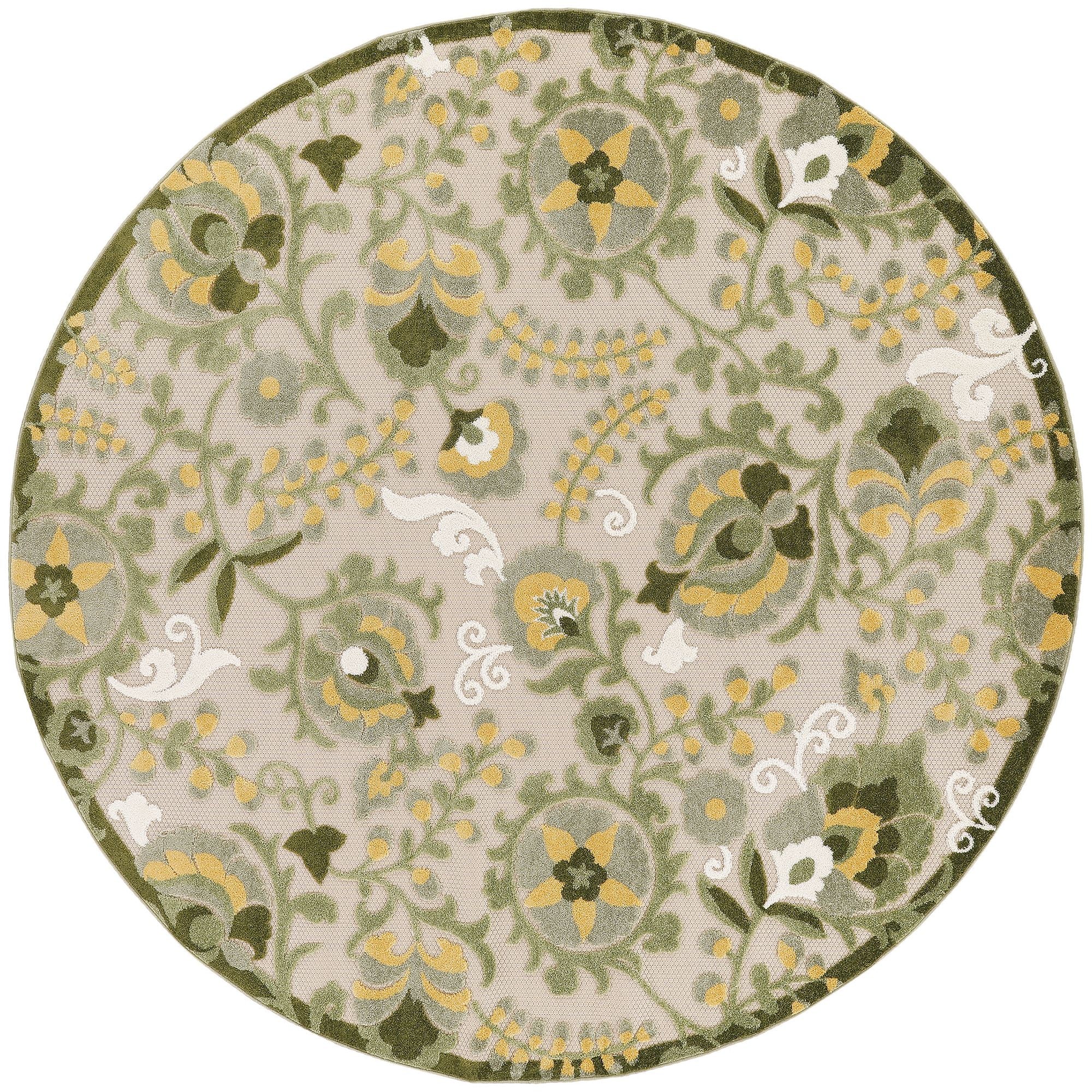 Ivory Green Farmhouse Indoor-Outdoor Swirling Vines Rug