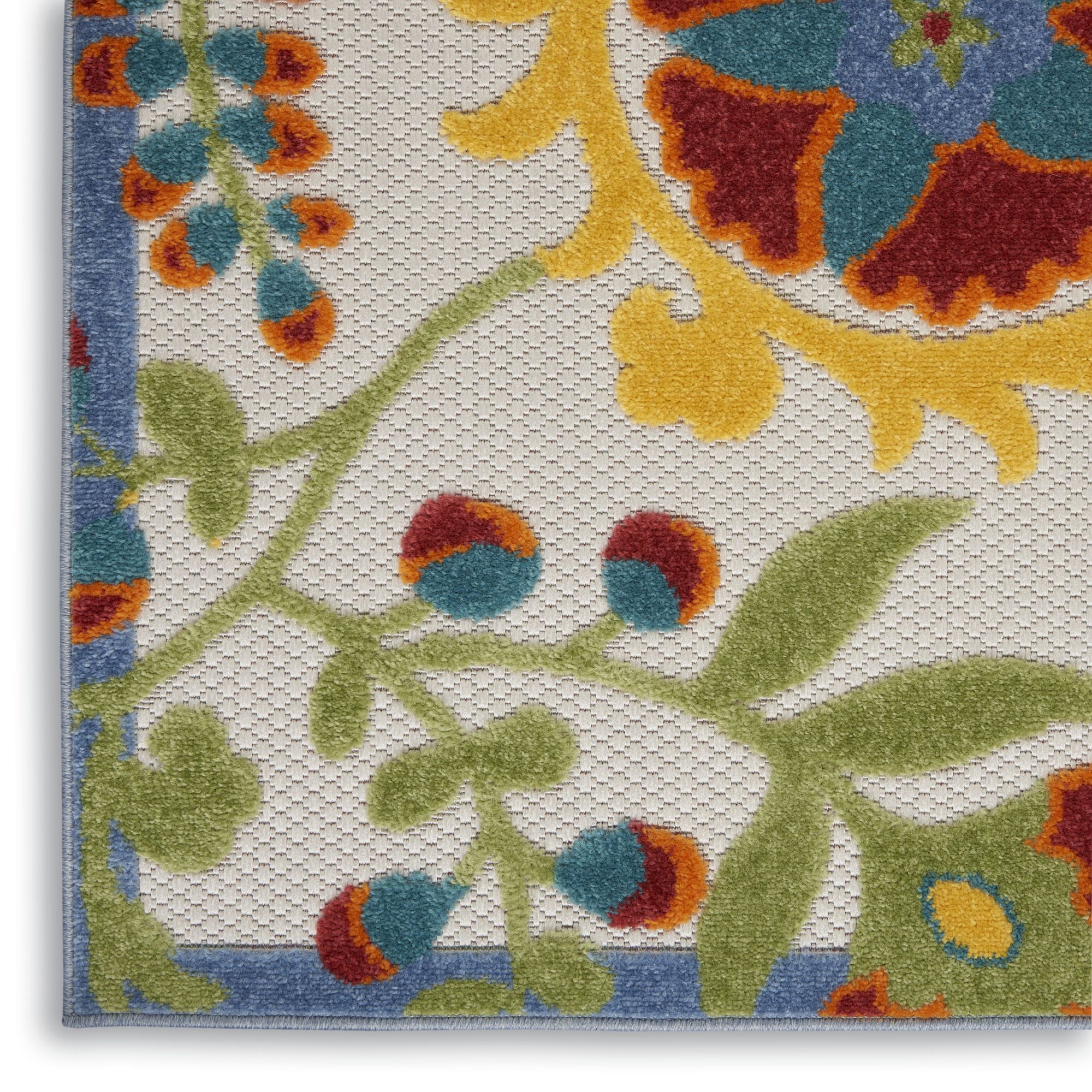 Ivory Multicolor Farmhouse Indoor-Outdoor Swirling Vines Rug