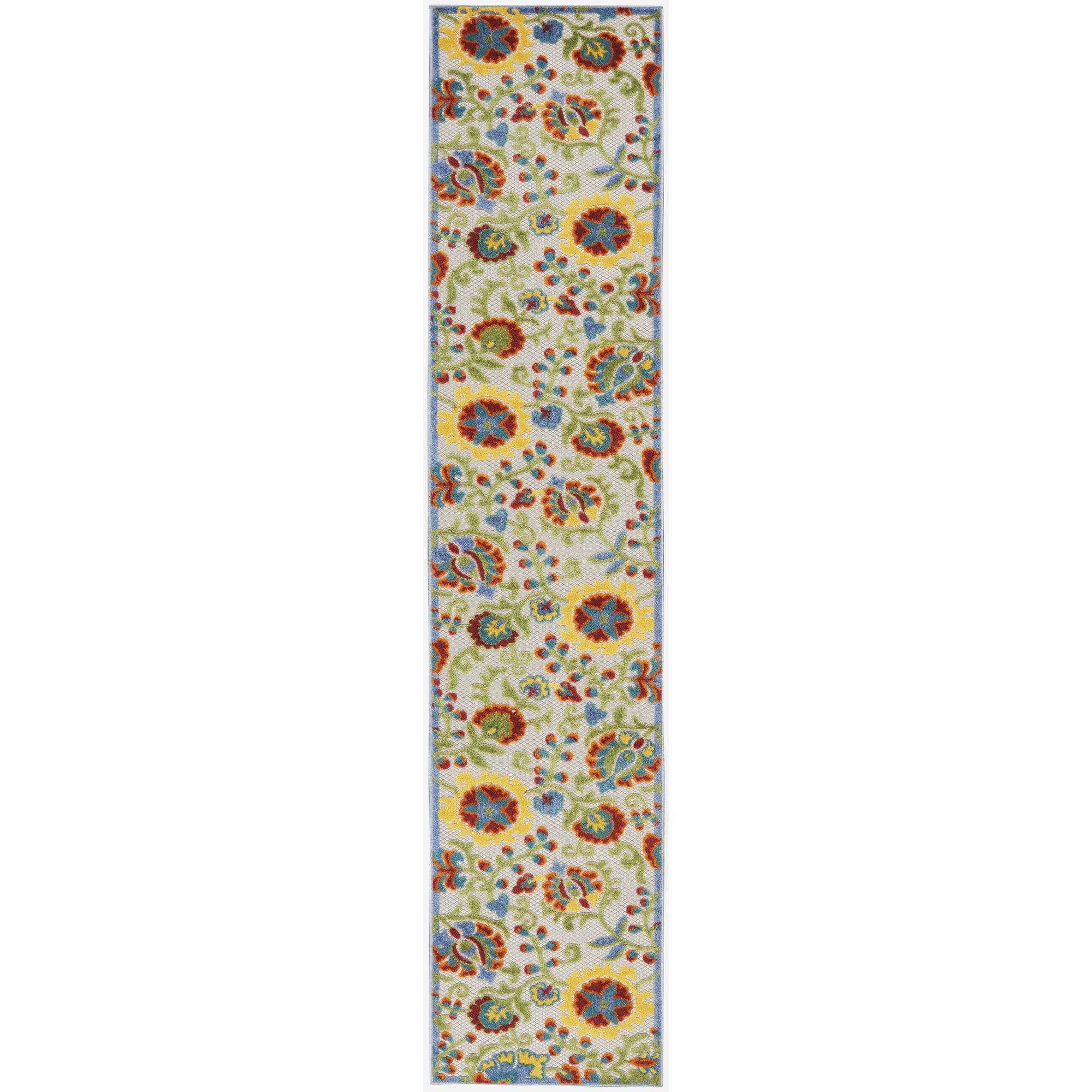Ivory Multicolor Farmhouse Indoor-Outdoor Swirling Vines Rug