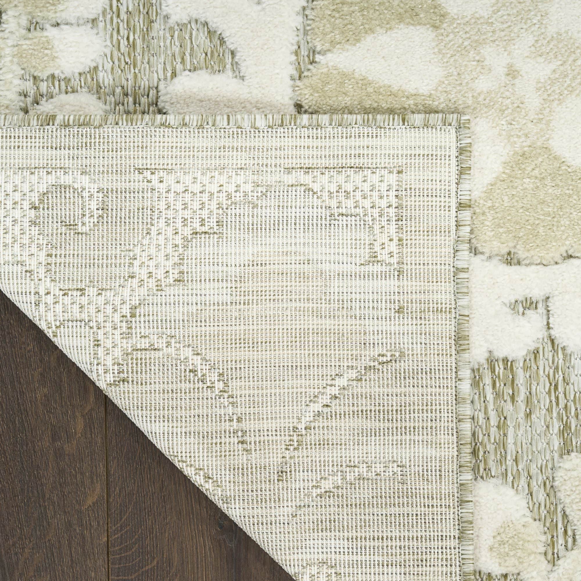 Ivory Sage Farmhouse Indoor-Outdoor Swirling Vines Rug
