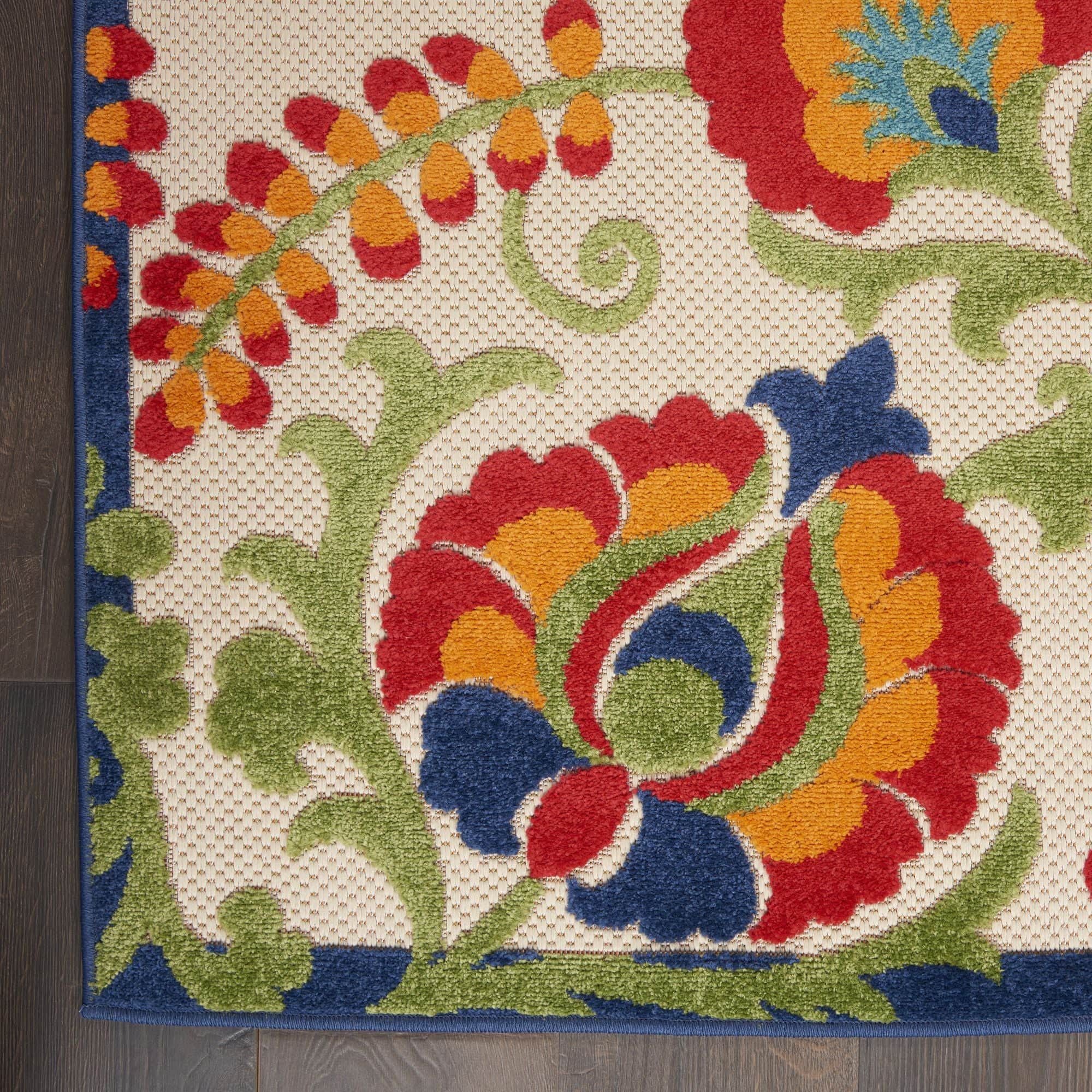 Multicolor Farmhouse Indoor-Outdoor Swirling Vines Rug