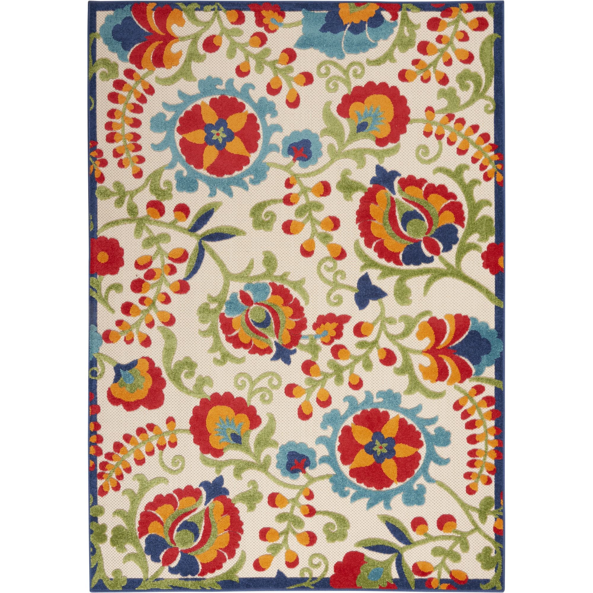 Multicolor Farmhouse Indoor-Outdoor Swirling Vines Rug