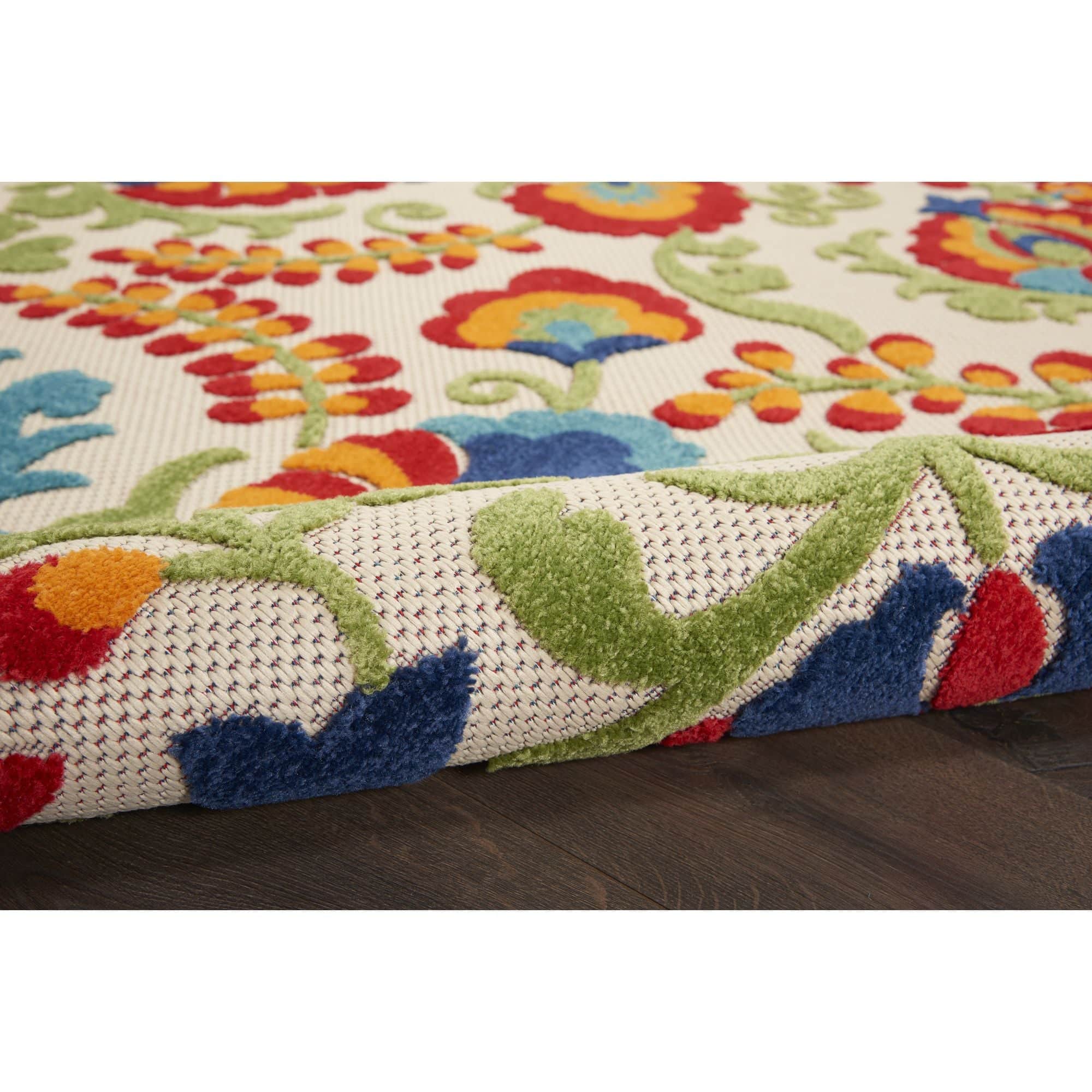 Multicolor Farmhouse Indoor-Outdoor Swirling Vines Rug