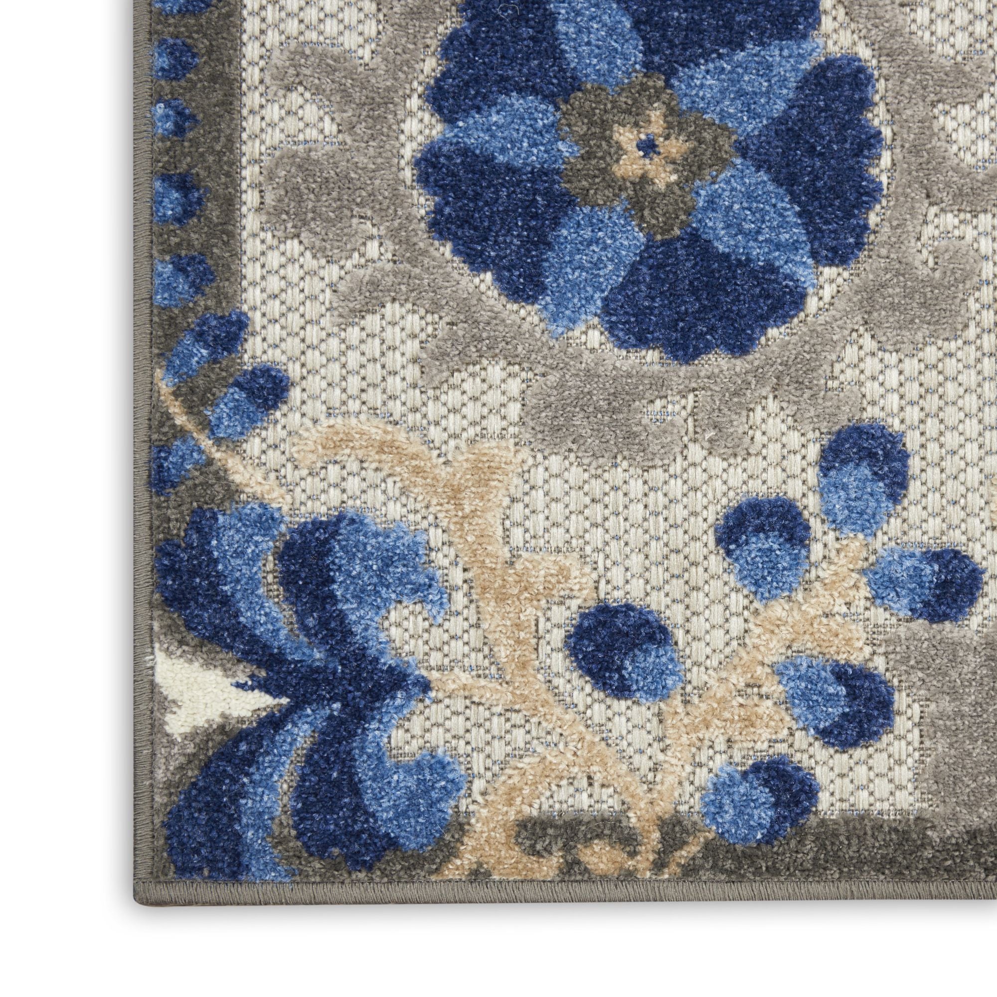 Natural Blue Farmhouse Indoor-Outdoor Swirling Vines Rug