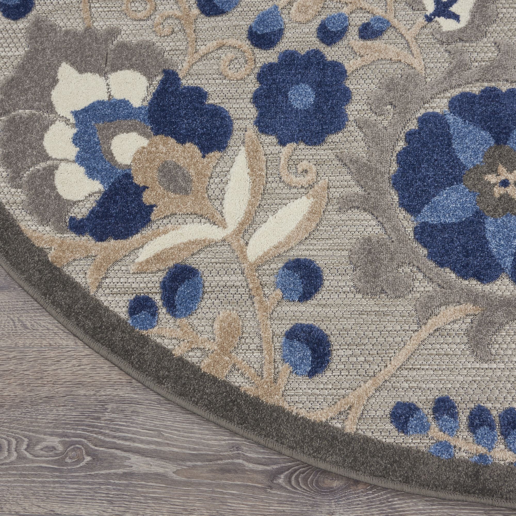 Natural Blue Farmhouse Indoor-Outdoor Swirling Vines Rug